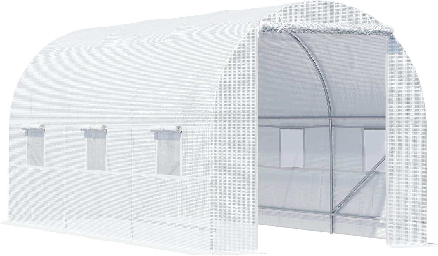 Outsunny Walk-In Tunnel Greenhouse, Large Garden Hot House Kit with 6 Roll-up Windows & Roll Up Door, Steel Frame