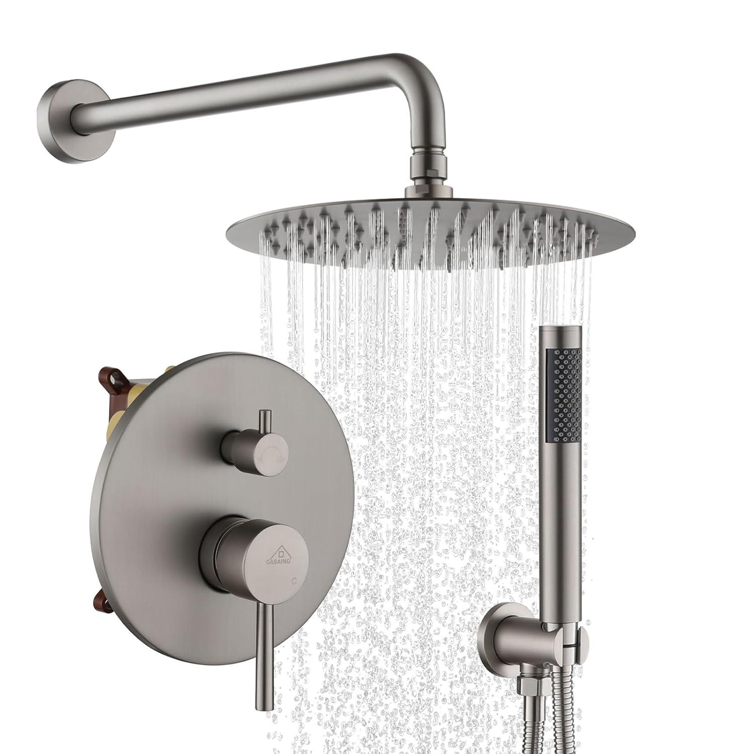Pressure-Balanced Complete Shower System with 10-Inch Rain Shower Head, Handheld, Rough-in Valve