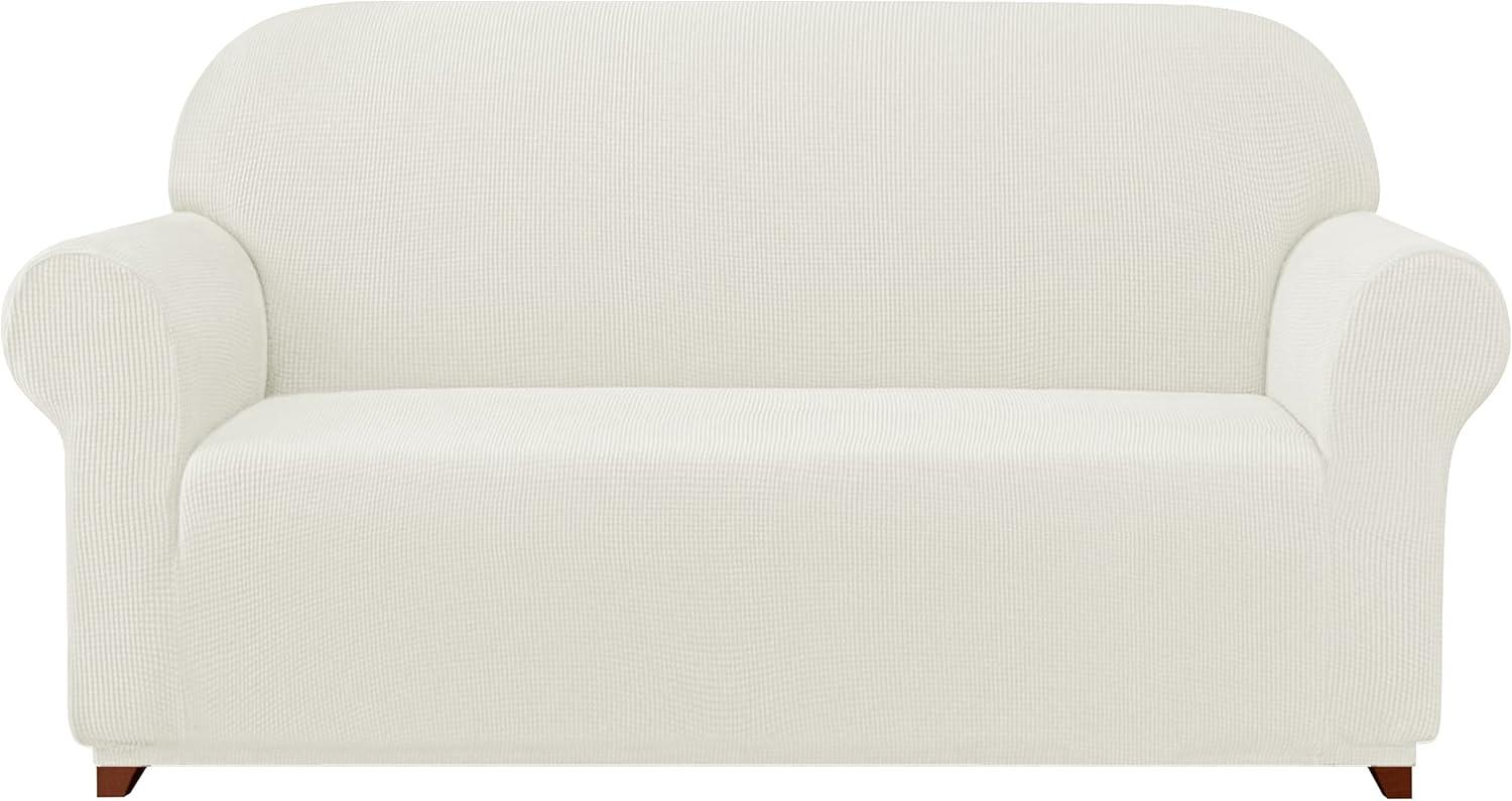 Subrtex Stretch 1-Piece Textured Grid Slipcover Sofa Cover, Off-white