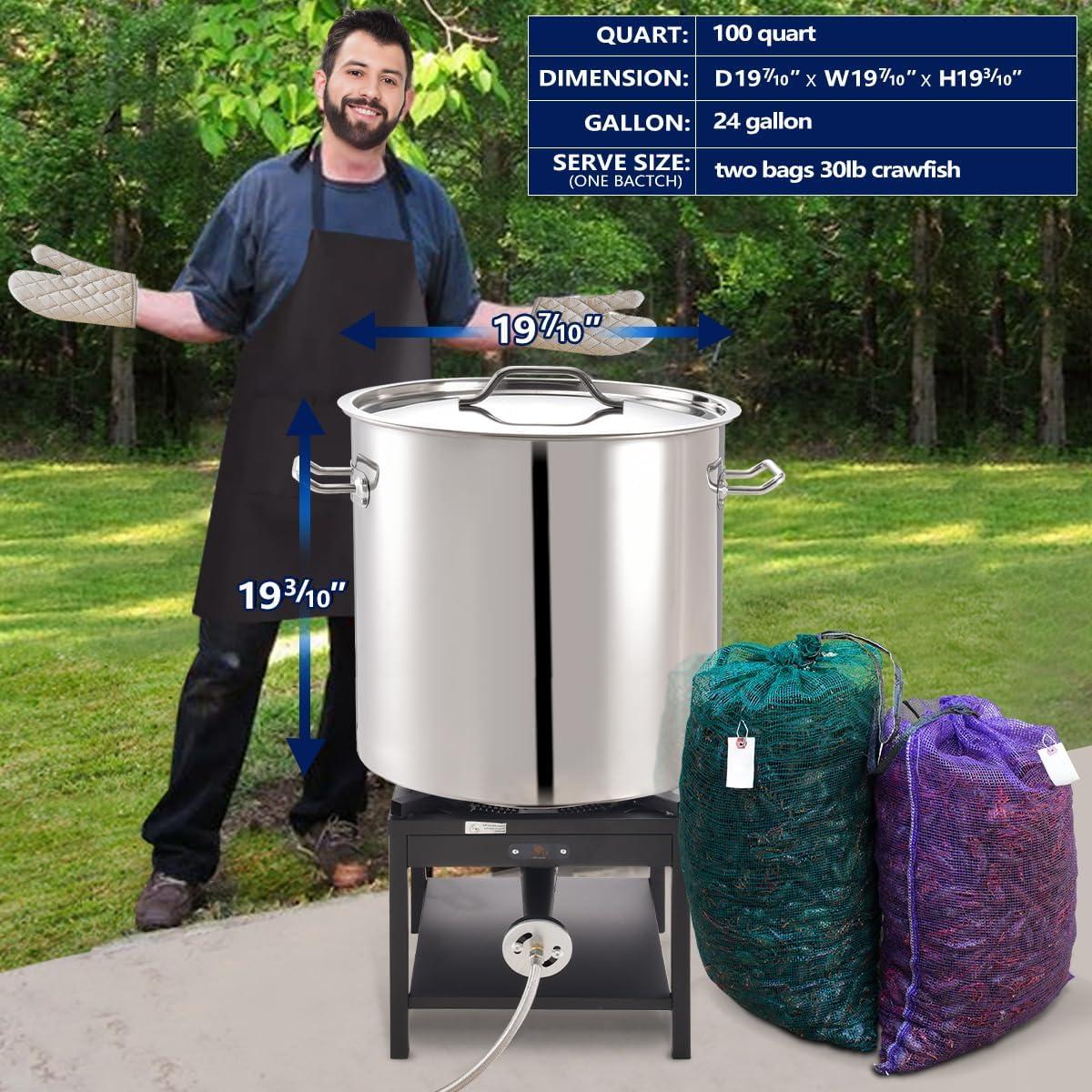 ARC USA 100QT-25 Gallon Stainless Steel Stock Pot Turkey Fryer Pot Crawfish Pot with Basket