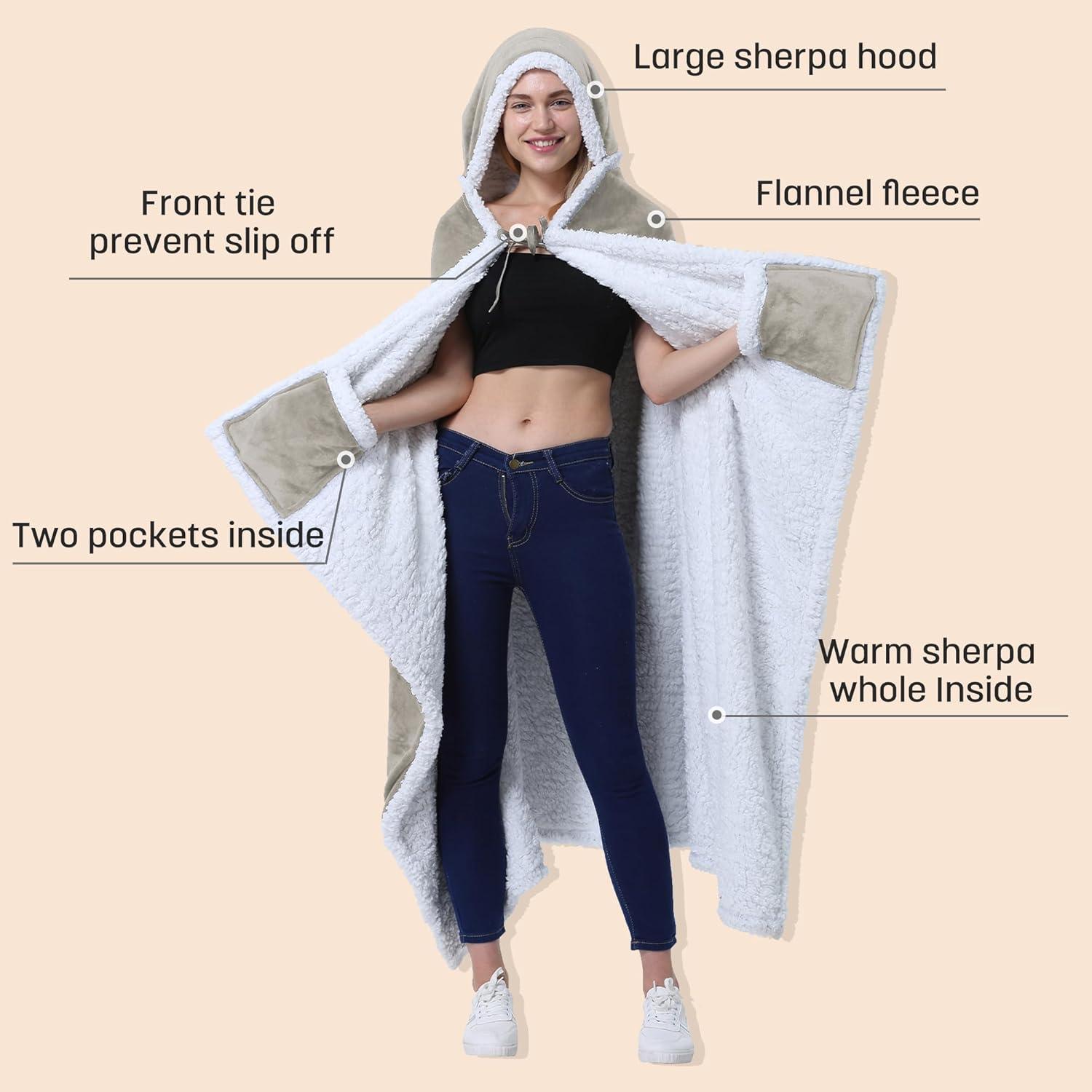 Catalonia Catalonia Sherpa Fleece Throw Cape, Wearable Blanket Wrap with Hand Pockets, Soft Lightweight Cozy