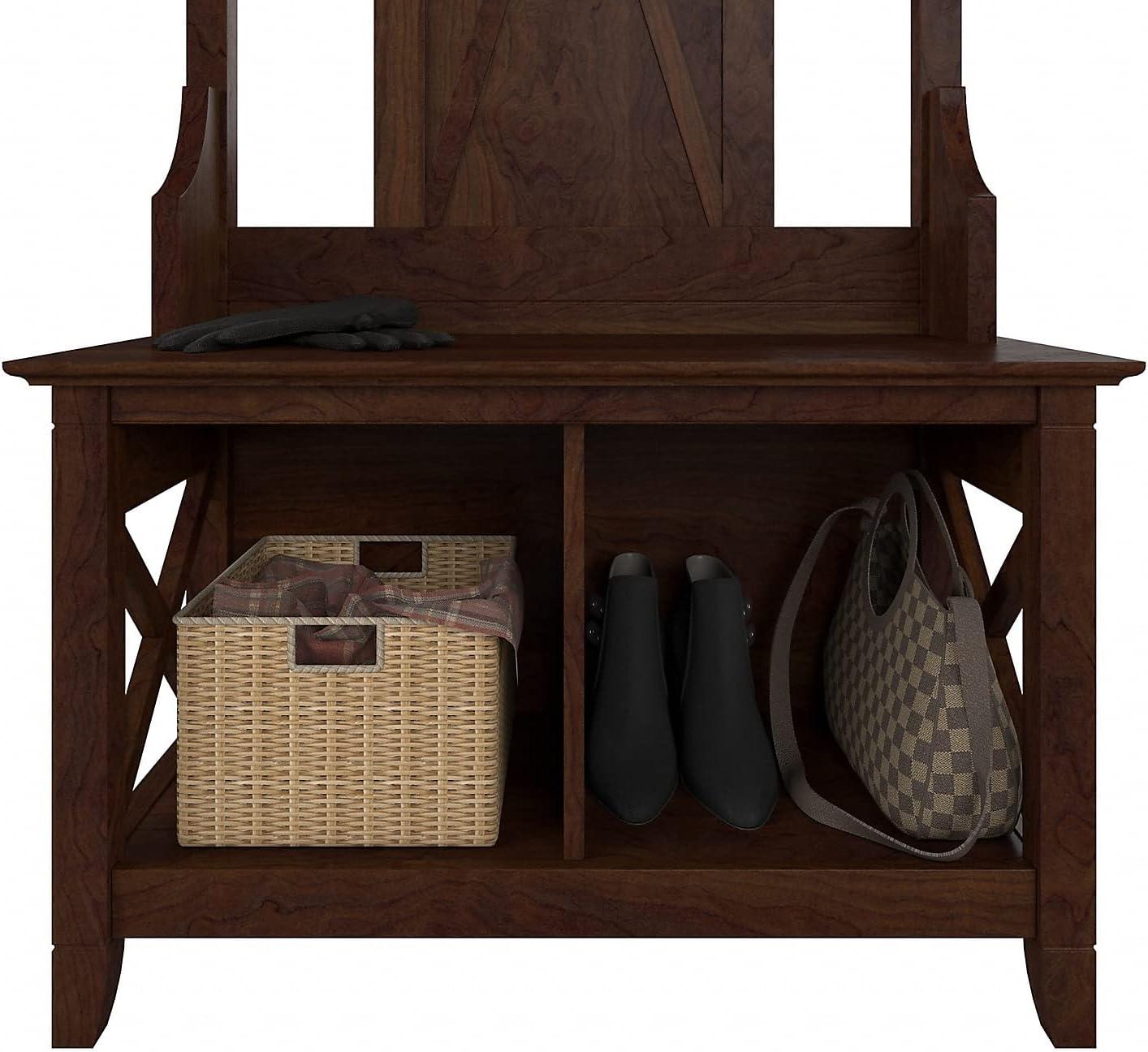 Key West Hall Tree with Shoe Storage Bench in Bing Cherry - Engineered Wood