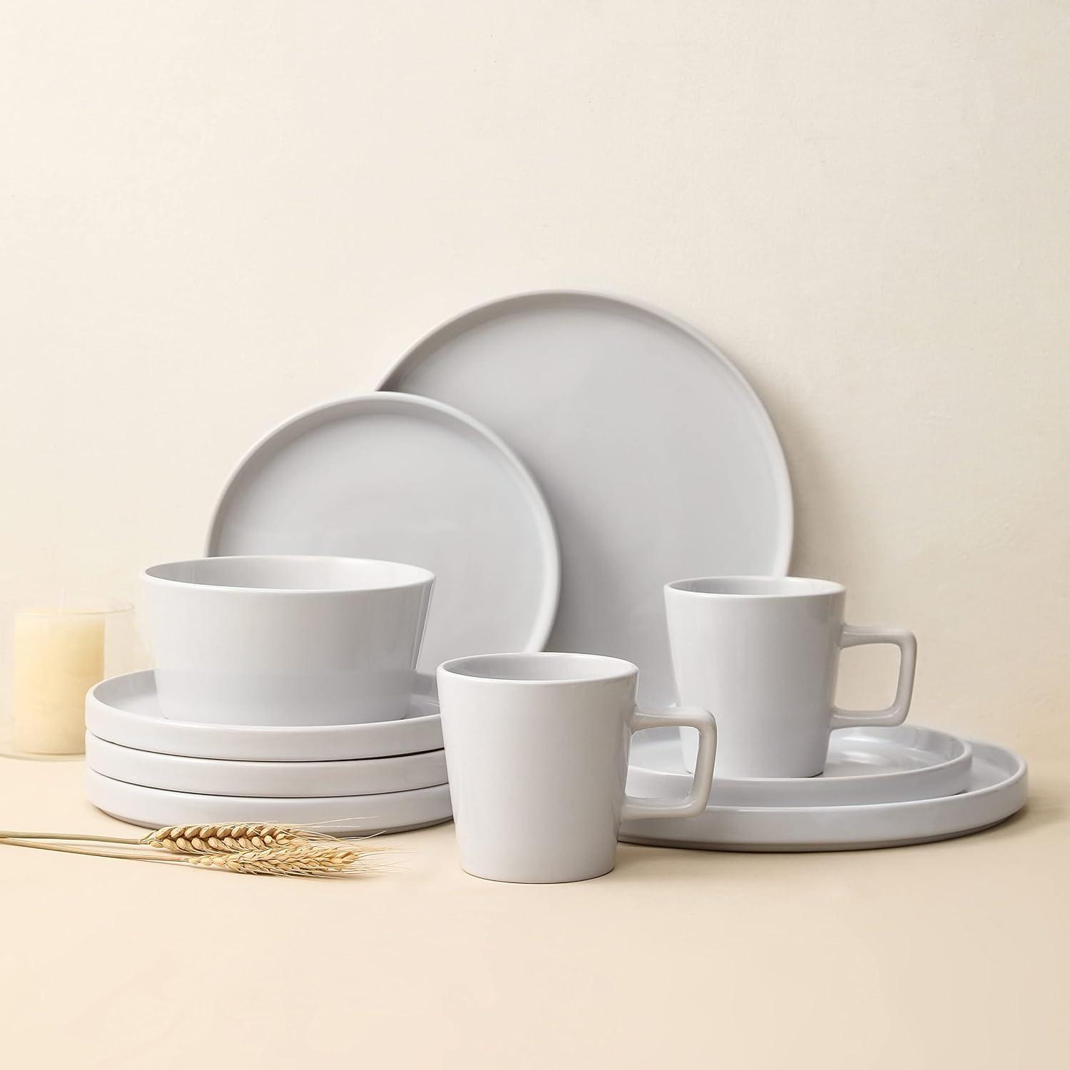 White Ceramic 16-Piece Outdoor Dinnerware Set, Service for 4