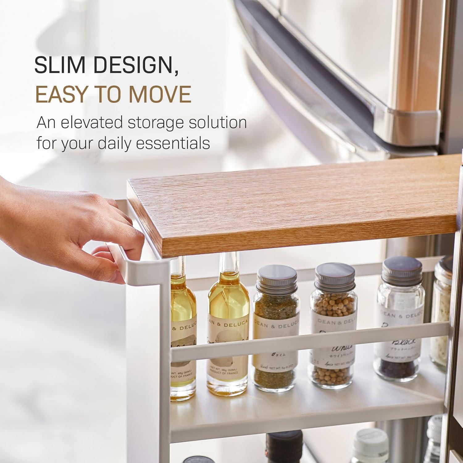 Yamazaki Tower White Rolling Slim Storage Cart With Handle