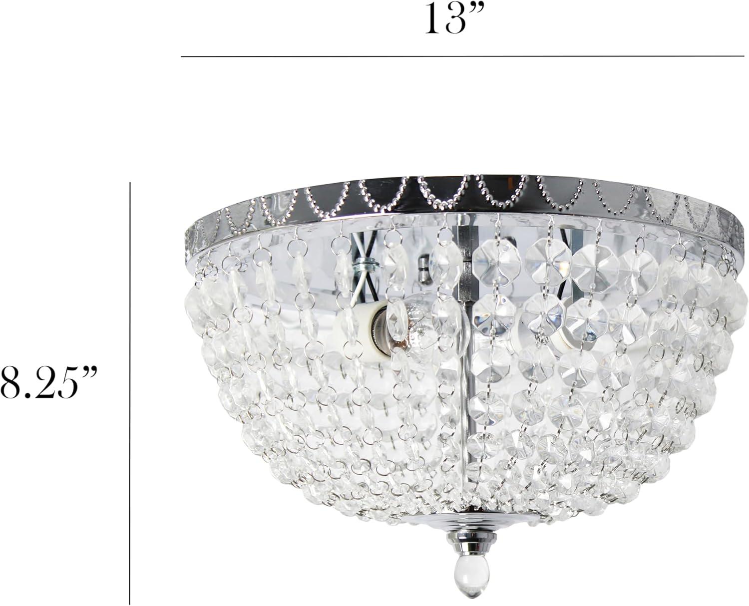 Elegant Designs Victoria Crystal Rain Drop Ceiling Light Flushmount - Chrome