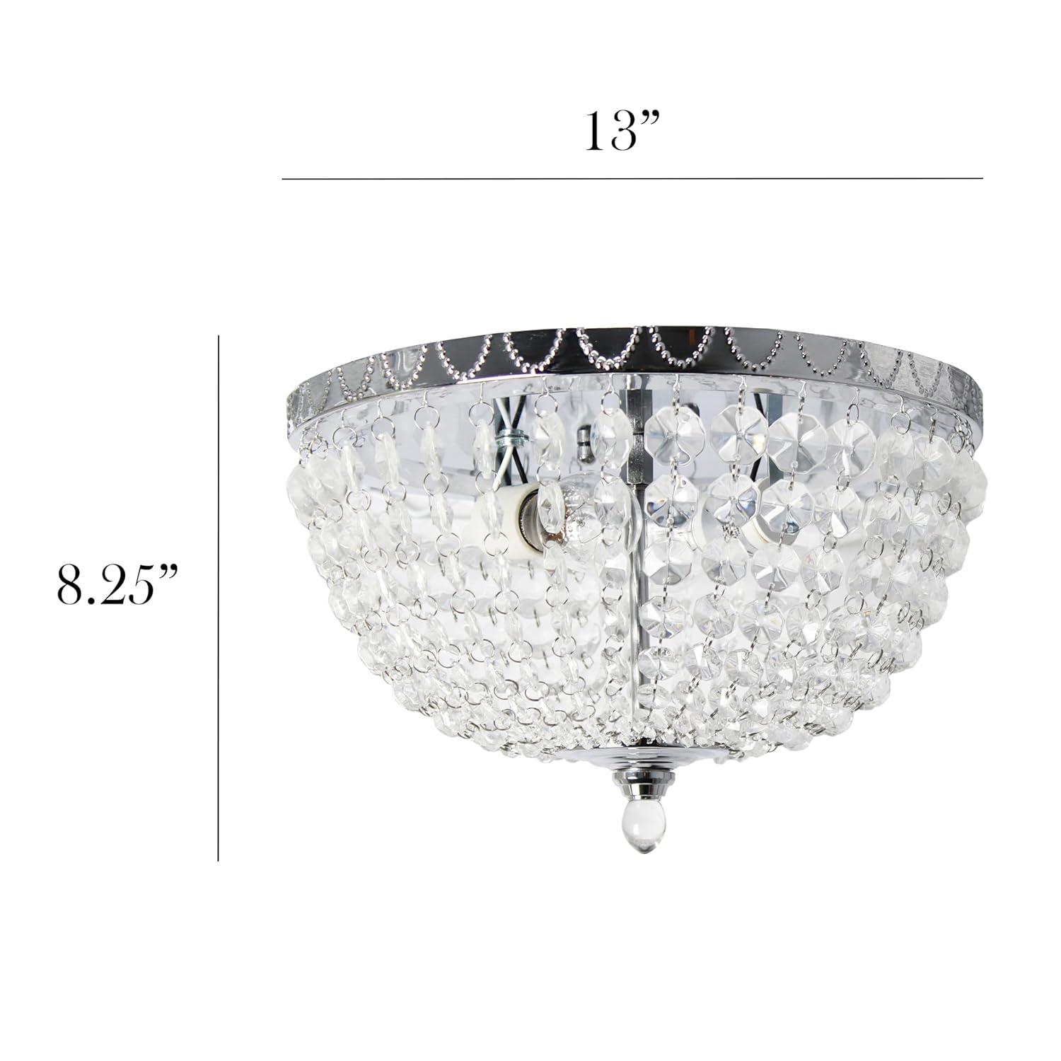 Elegant Designs Victoria Crystal Rain Drop Ceiling Light Flushmount - Chrome