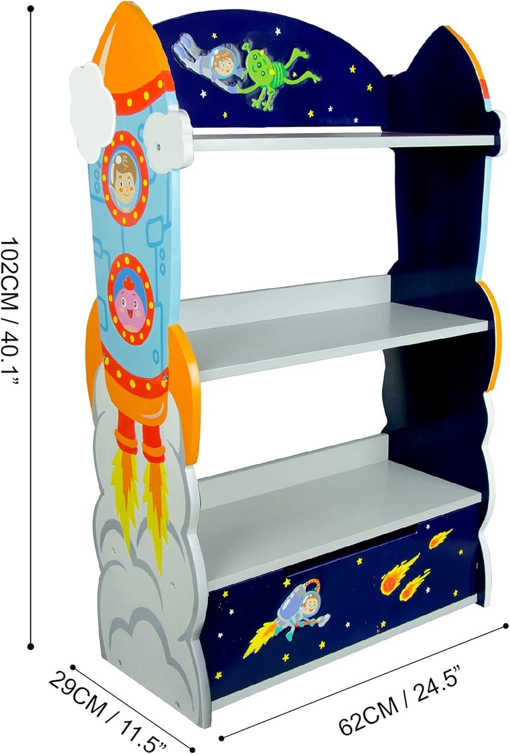 Fantasy Fields Outer Space Kids 3-Tier Bookshelf with Storage Drawer