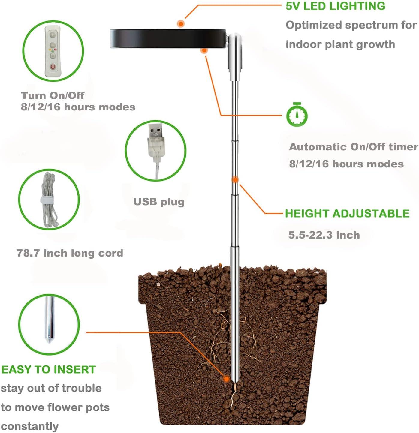 UNIVERSAL WINDOW SOLUTIONS Plant Grow Light, LED Growing Light Full Spectrum For Indoor Plants,Height Adjustable, Automatic Timer, 5V Low Safe Voltage,Idea For Small Plant Light