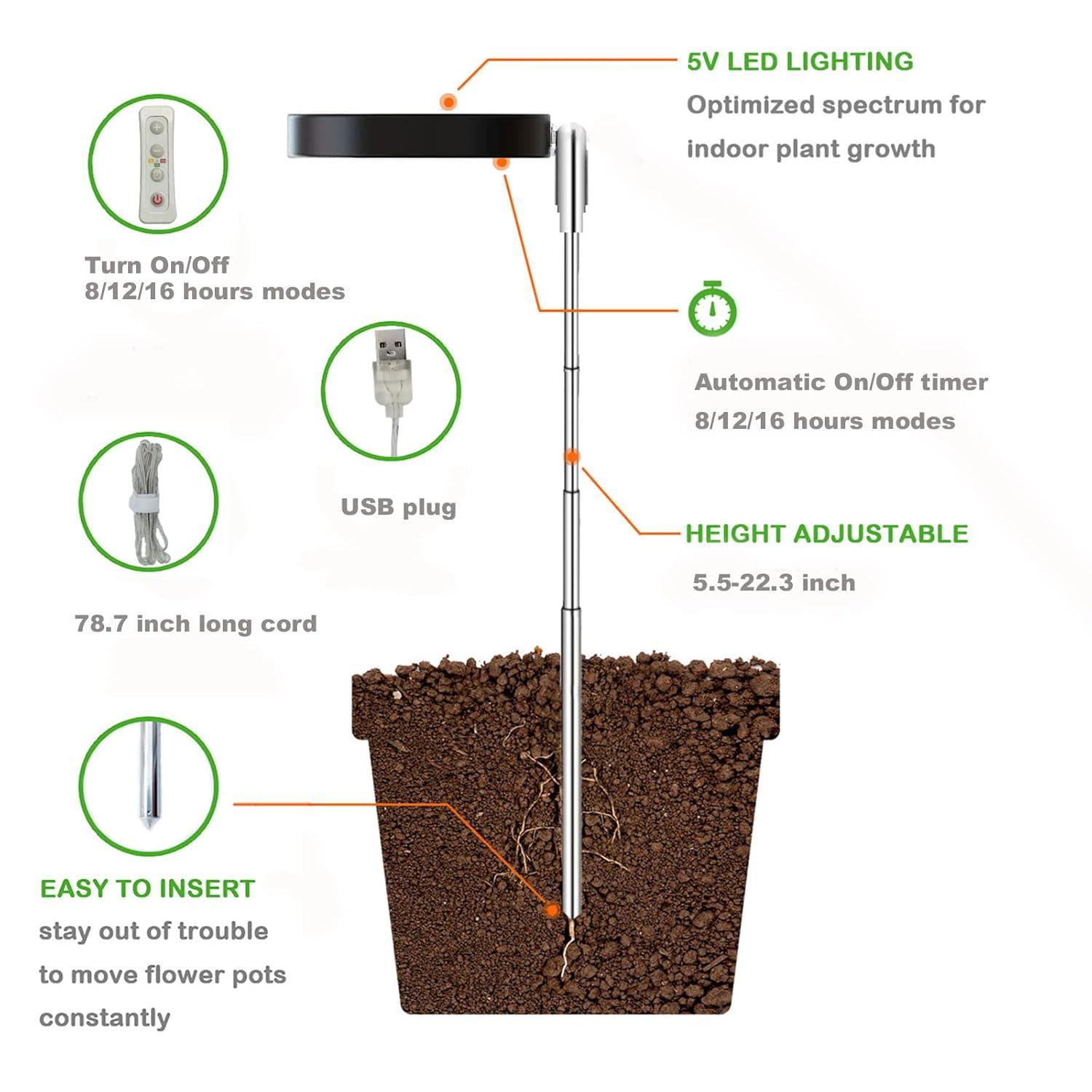 UNIVERSAL WINDOW SOLUTIONS Plant Grow Light, LED Growing Light Full Spectrum For Indoor Plants,Height Adjustable, Automatic Timer, 5V Low Safe Voltage,Idea For Small Plant Light