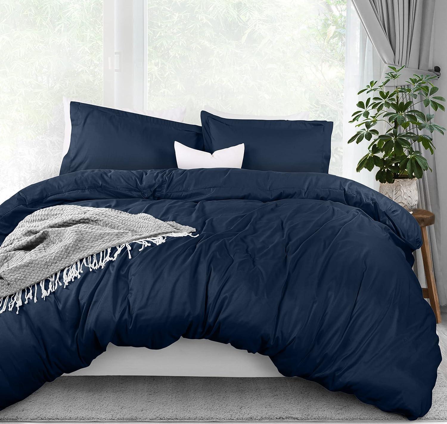 Utopia Bedding Duvet Cover Queen Size - 3 Piece with Zipper Closure - 1 Comforter Cover 90X90 Inches & 2 Pillow Shams 20X26 Inches (Navy) Comforter Not Included
