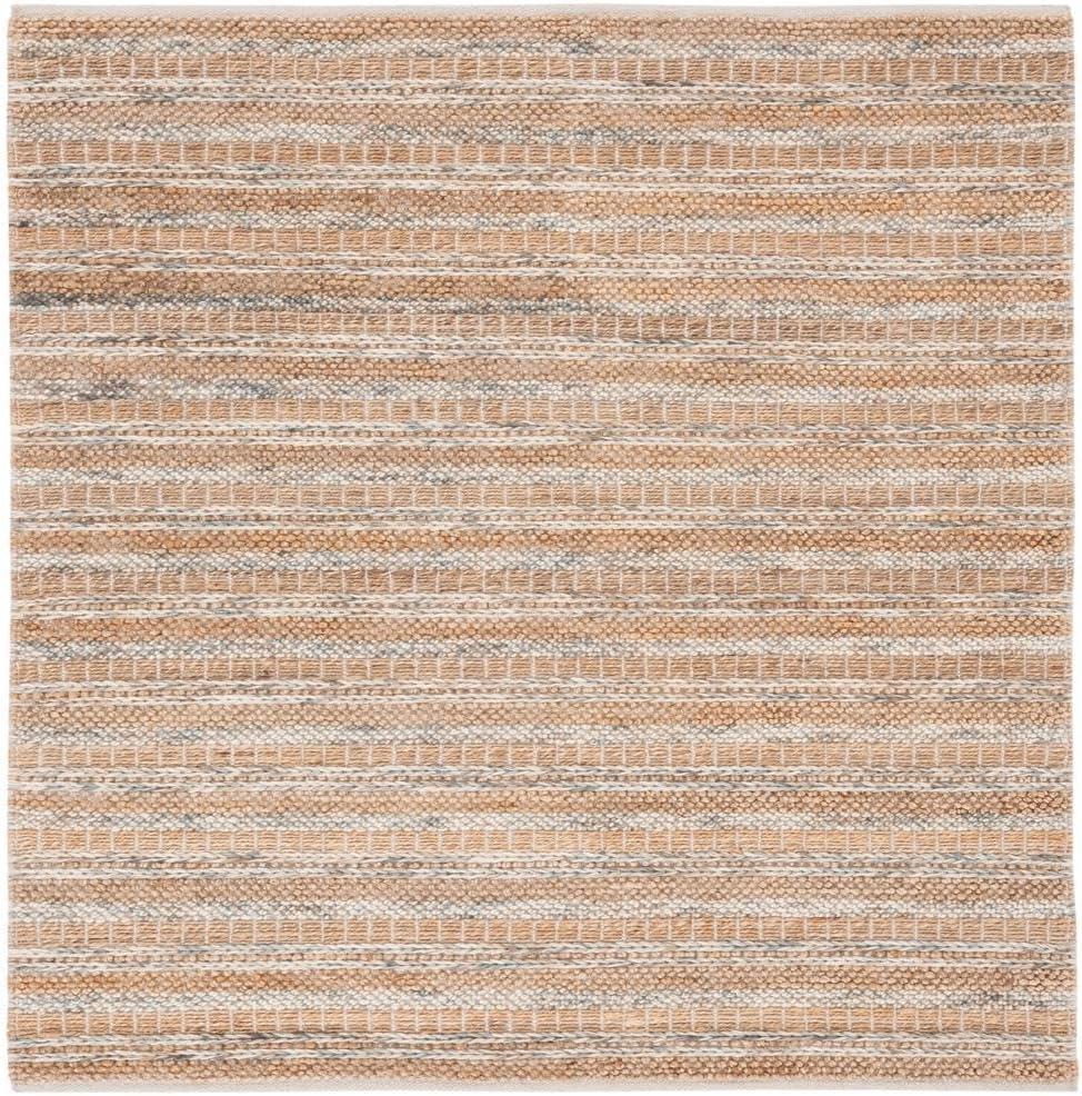 Natural Brown Striped Wool Cotton 6' x 9' Area Rug