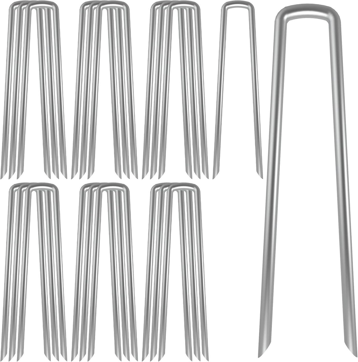 AAGUT 20PCS 12 Inch Galvanized Fence Stakes 8 Gauge Steel Sod Staples for Anchoring Tents Landscape Fabric Extra Heavy Duty