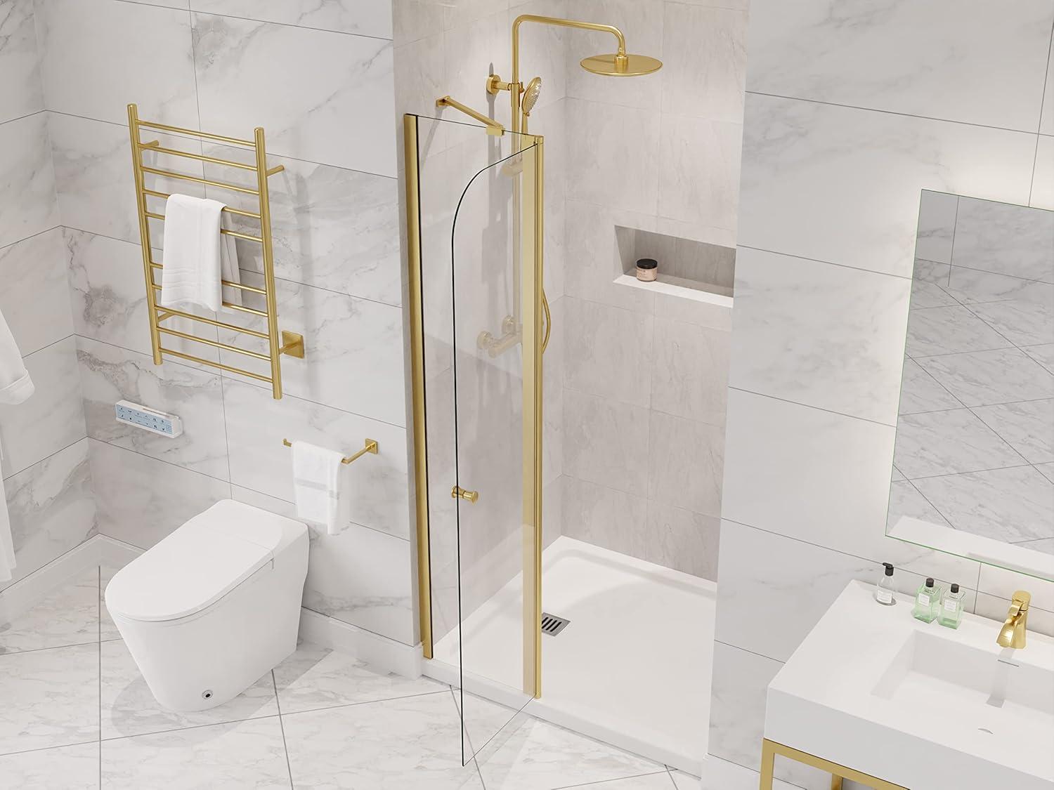 Brushed Gold Frameless Swinging Shower Door with Clear Glass