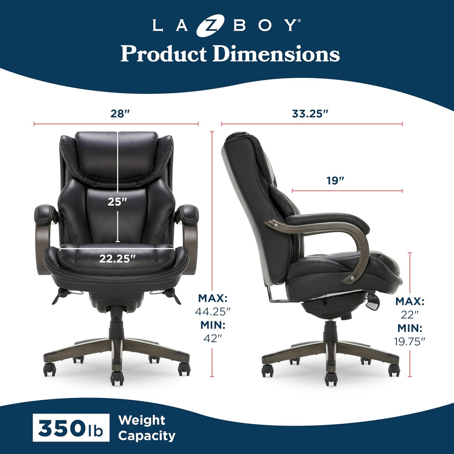 La-Z-Boy La-Z-Boy Harnett Big and Tall Executive Office Chair, Ergonomic High-Back Chair with Solid Wood Arms, ComfortCore with Memory Foam Cushions, Bonded Leather