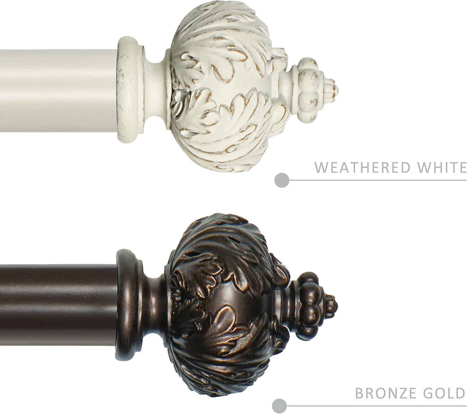 eTeckram 1" Curtain Rod with Albert Finials - 48" to 84", Weathered White