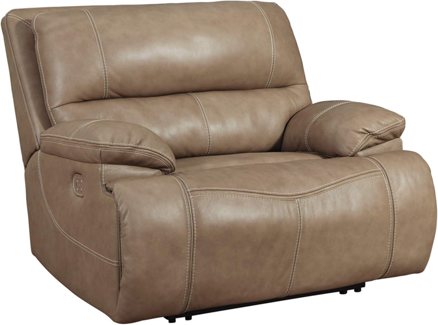 Contemporary Beige Leather Power Recliner with USB Charging