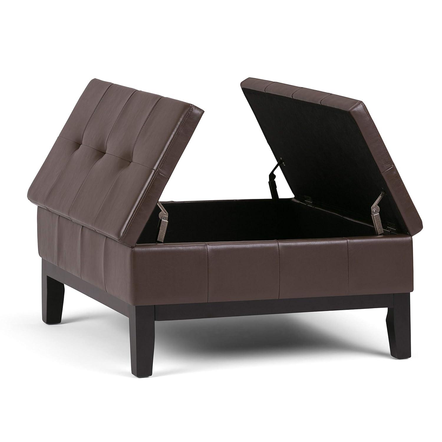 Simpli Home Dover 36"W Upholstered Square Coffee Table Storage Ottoman with Split Tufted Lift Top & Reviews | Wayfair