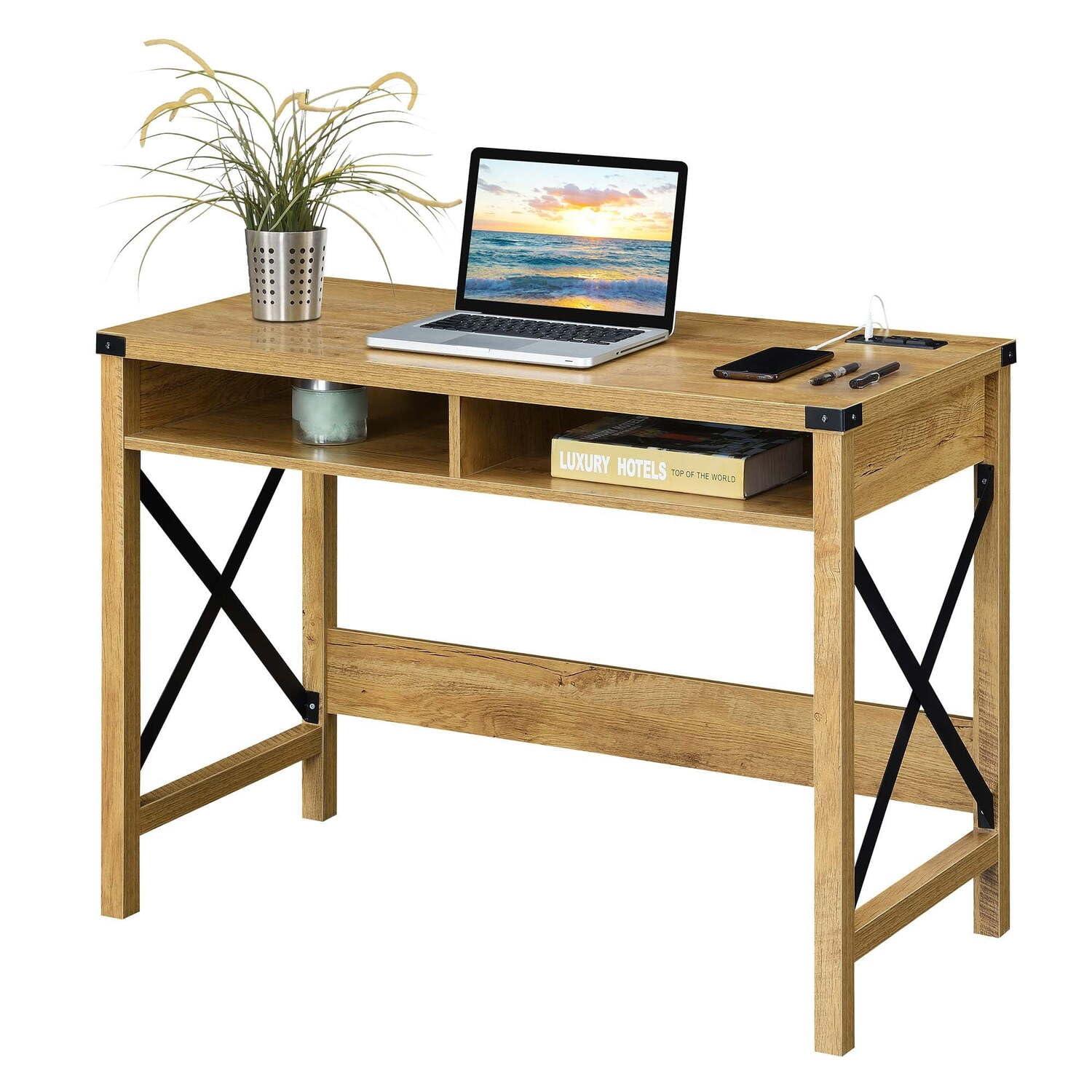 Durango 42-Inch Desk with Charging Station in Light English Oak Wood Finish