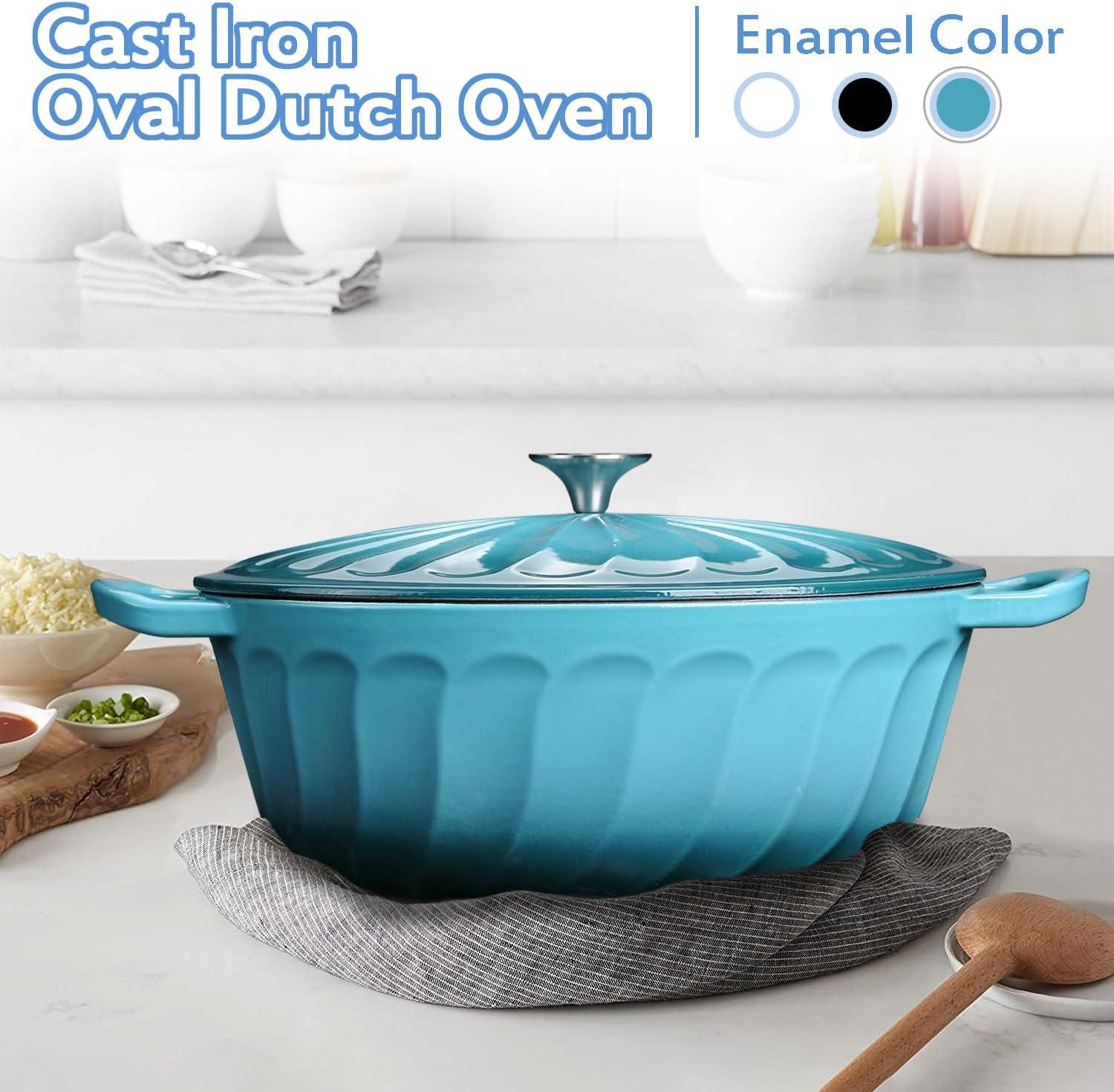 4 SEASONS FURNITURE 7 QT Enameled Cast Iron Oval Dutch Oven with Lid – Non-Stick Coating & Dual Handles