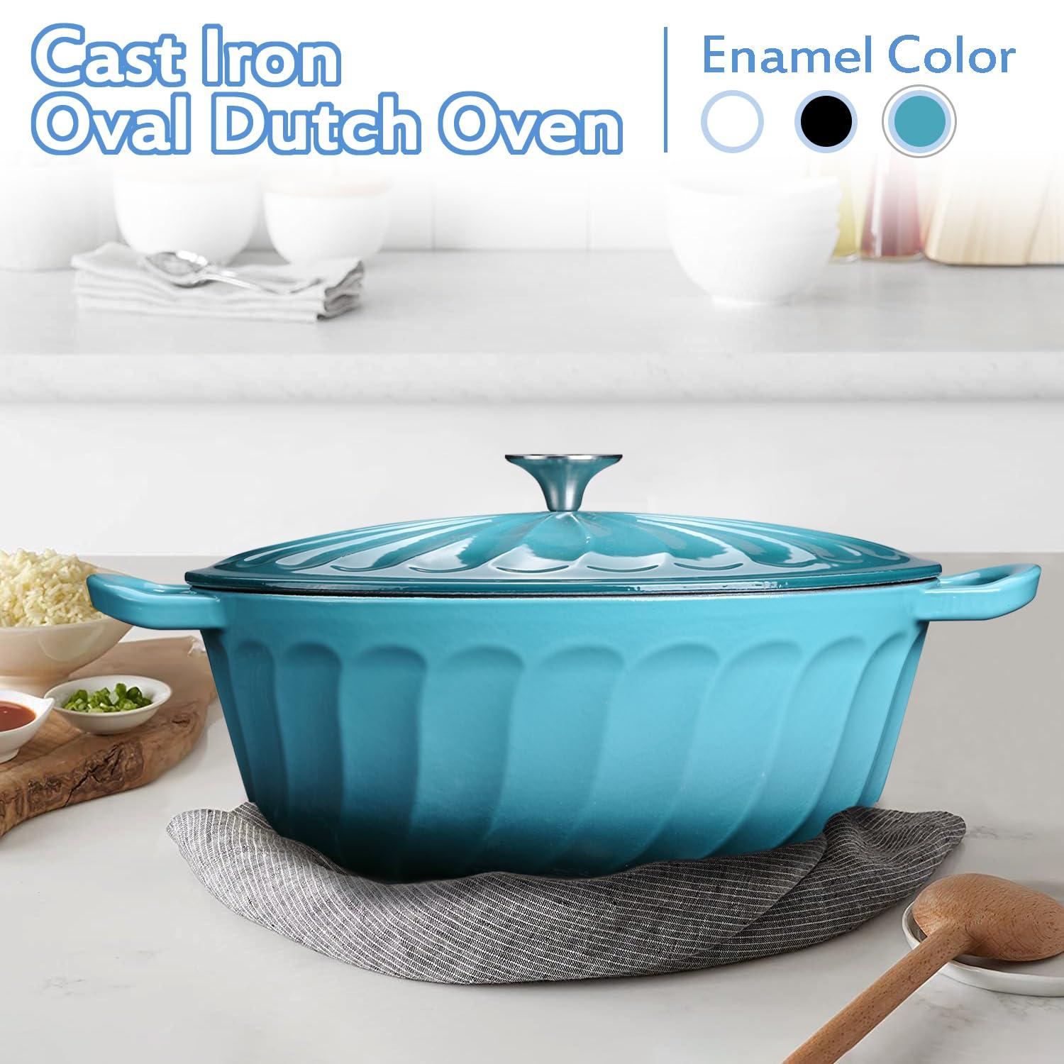 4 SEASONS FURNITURE 7 QT Enameled Cast Iron Oval Dutch Oven with Lid – Non-Stick Coating & Dual Handles