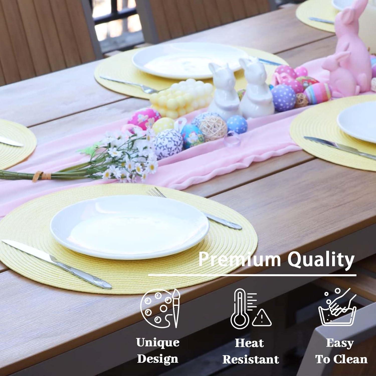 Yellow Round Braided Polyester Placemats Set of 6