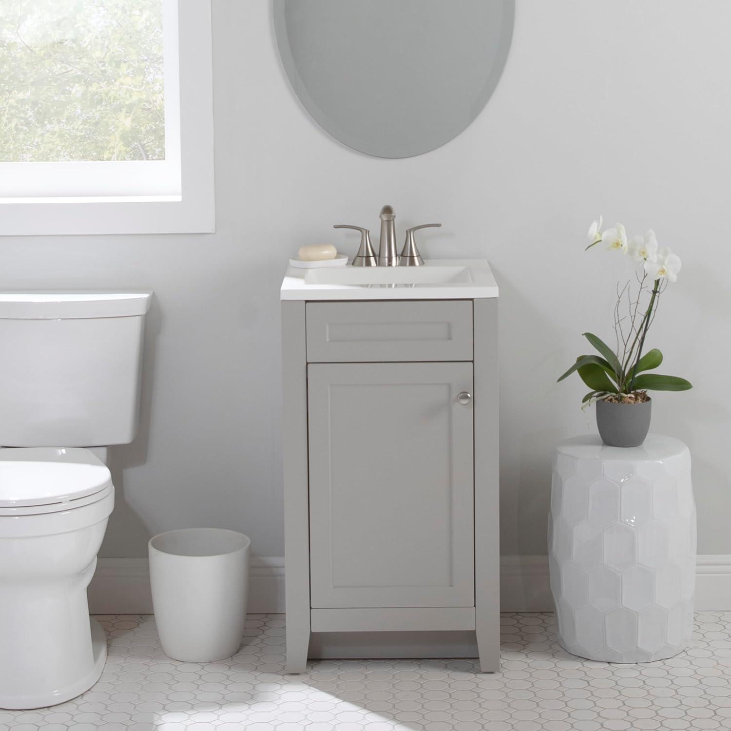 Spring Mill Cabinets Wyre 18 Inch Bathroom Vanity with White Single Sink Top, 1-Door Cabinet, 18.5" W x 16.68" D x 33.13" H, Gray