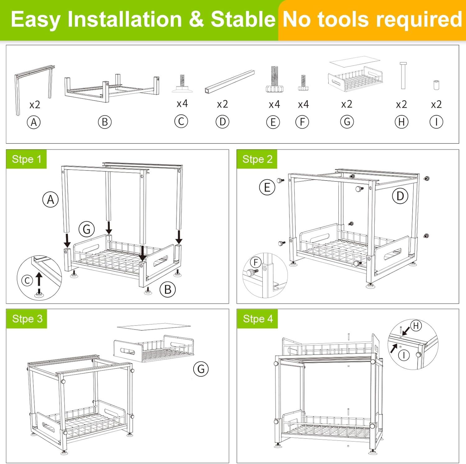 2 Pack Under Sink Organizer,Kitchen Organizers and Storage with sliding,2 Tier Pull Out Cabinet Organizer,Adjustable height Metal Rack for Kitchen Bathroom Storage Counter Organization