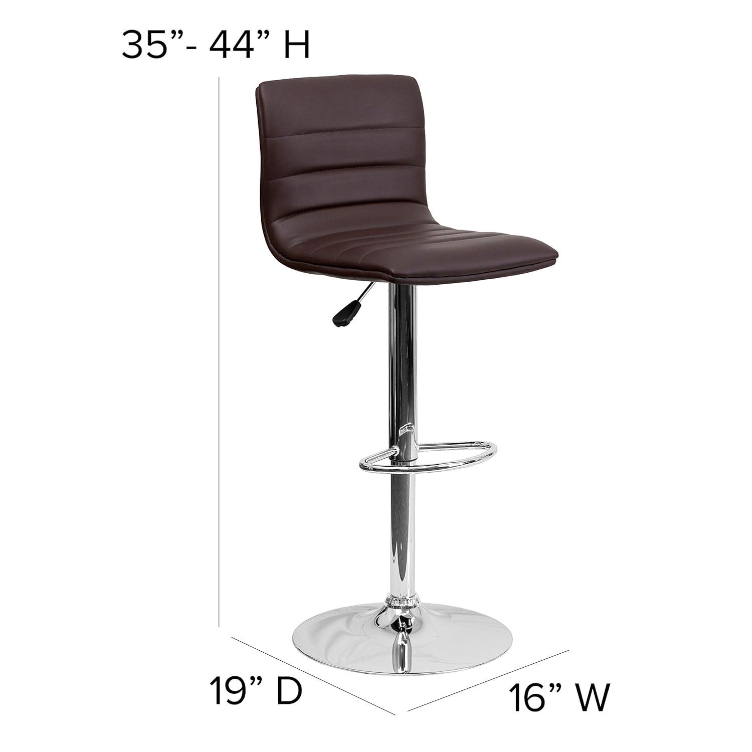 Flash Furniture Modern Brown Vinyl Adjustable Bar Stool with Back, Counter Height Swivel Stool with Chrome Pedestal Base
