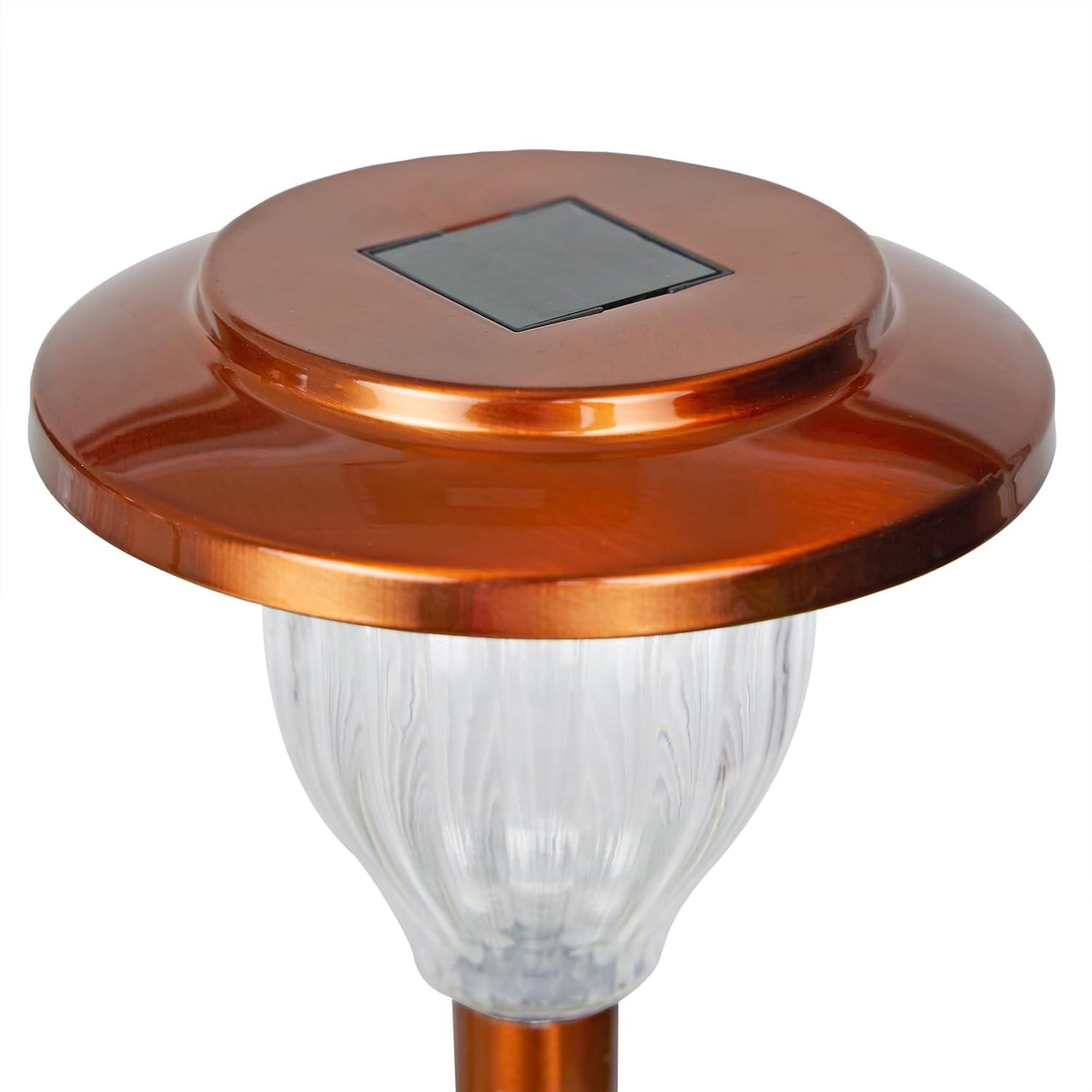 Alpine Corporation LBM174SLR-4 Solar Copper Stainless Steel Pathway LED Lights, 15" H, Bronze, Set of 4