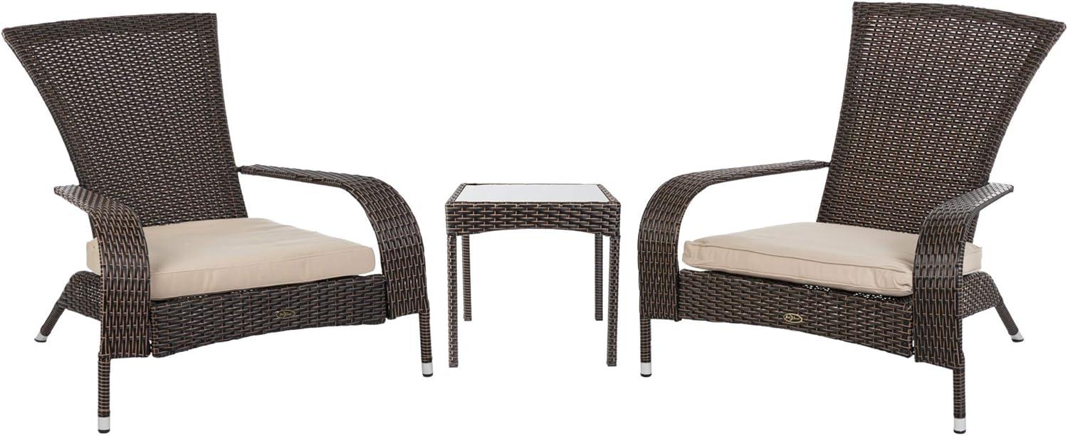 PatioSense Duplex Patio Sense Coconino Wicker Conversation Set, Durable Adirondack Style Chairs Includes Khaki Cushions - Mocha