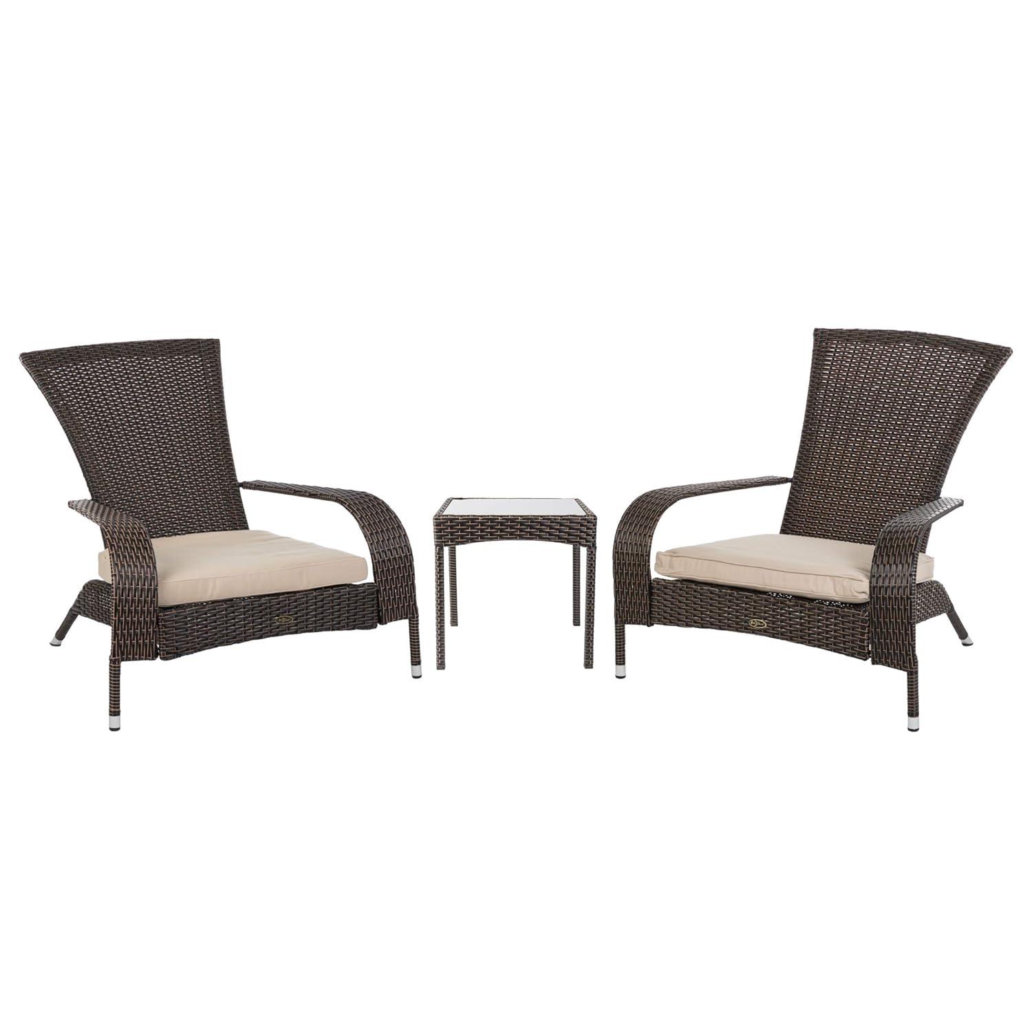 PatioSense Duplex Patio Sense Coconino Wicker Conversation Set, Durable Adirondack Style Chairs Includes Khaki Cushions - Mocha
