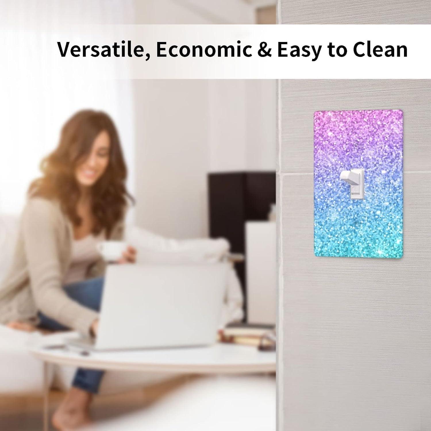 Light Switch Cover Pink Blue Glitter Wall Plates 1-Gang Single Toggle 4.5 X 2.76 Inch 1 Pack