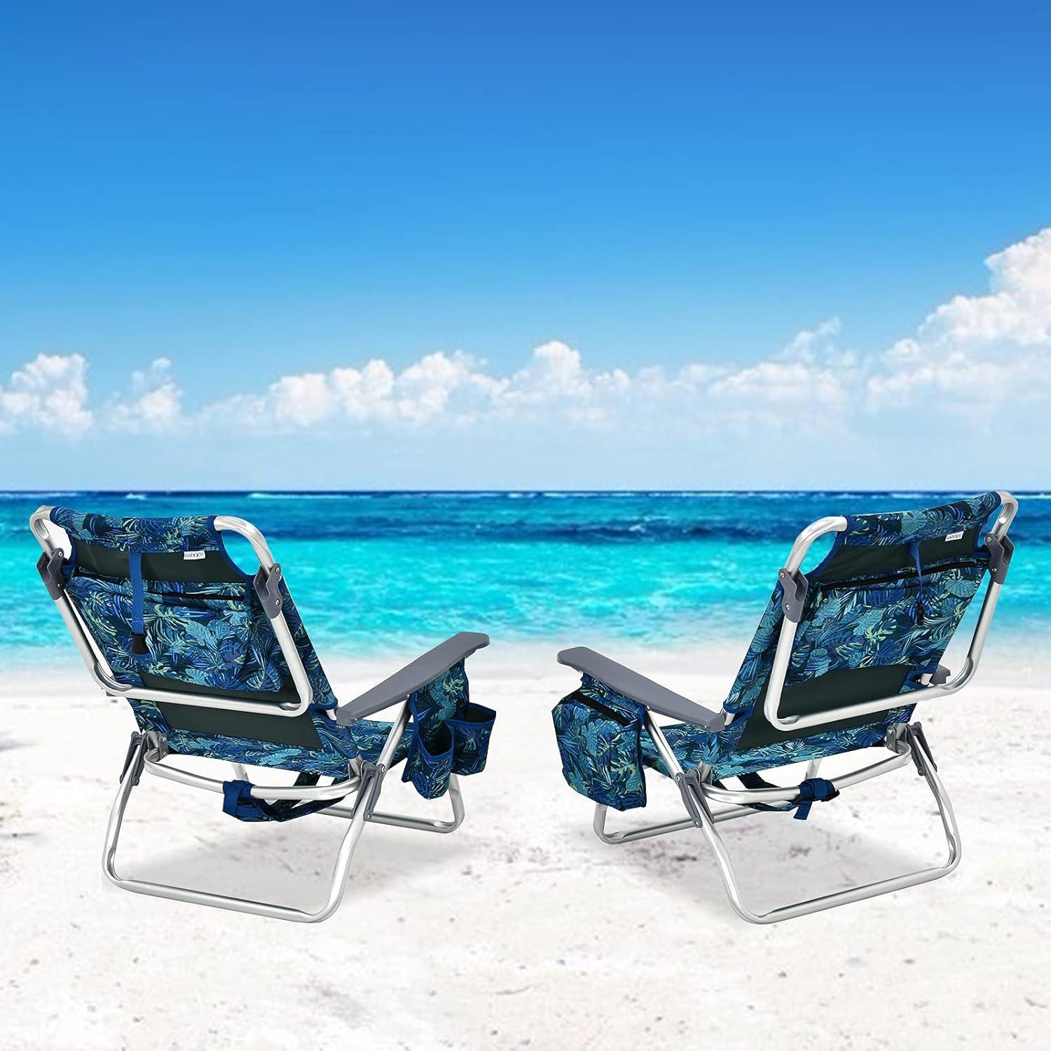 Topcobe 2-Pack Folding Backpack Beach Chair 5-Position Outdoor Reclining Chairs with Pillow, Foldable Outdoor Patio Chair for Deck, Backyard, Navy