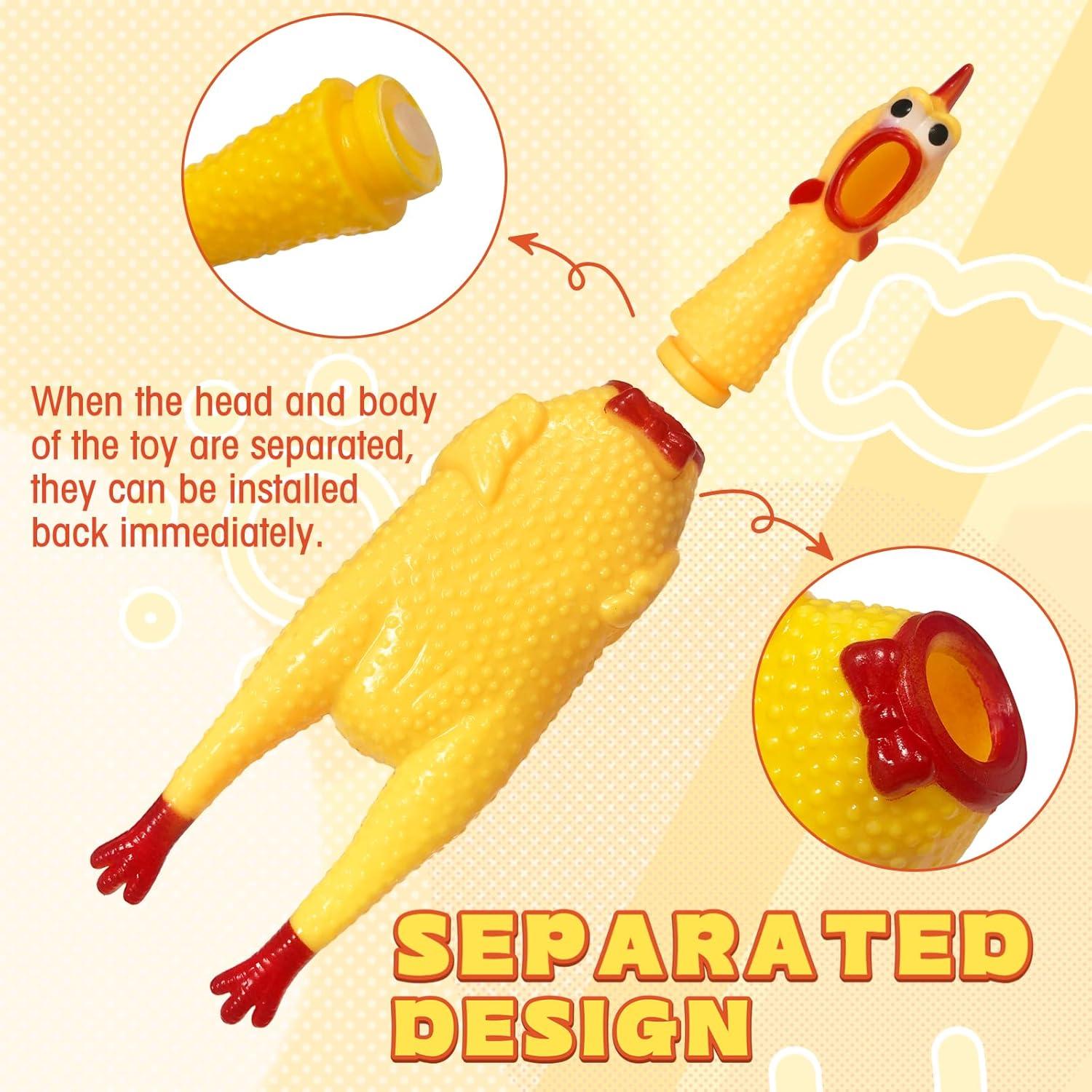 Zddaoole 6 Pcs Large Screaming Chicken ATT1Dog Toys,Yellow Rubber Chicken 12 inch,Squeeze Squeaky and Screaming Chicken,Prank Novelty Toy for Kids or Adults