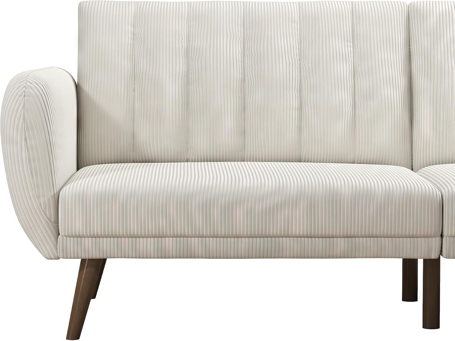 Ivory Corduroy Faux Leather Sleeper Sofa with Wood Legs