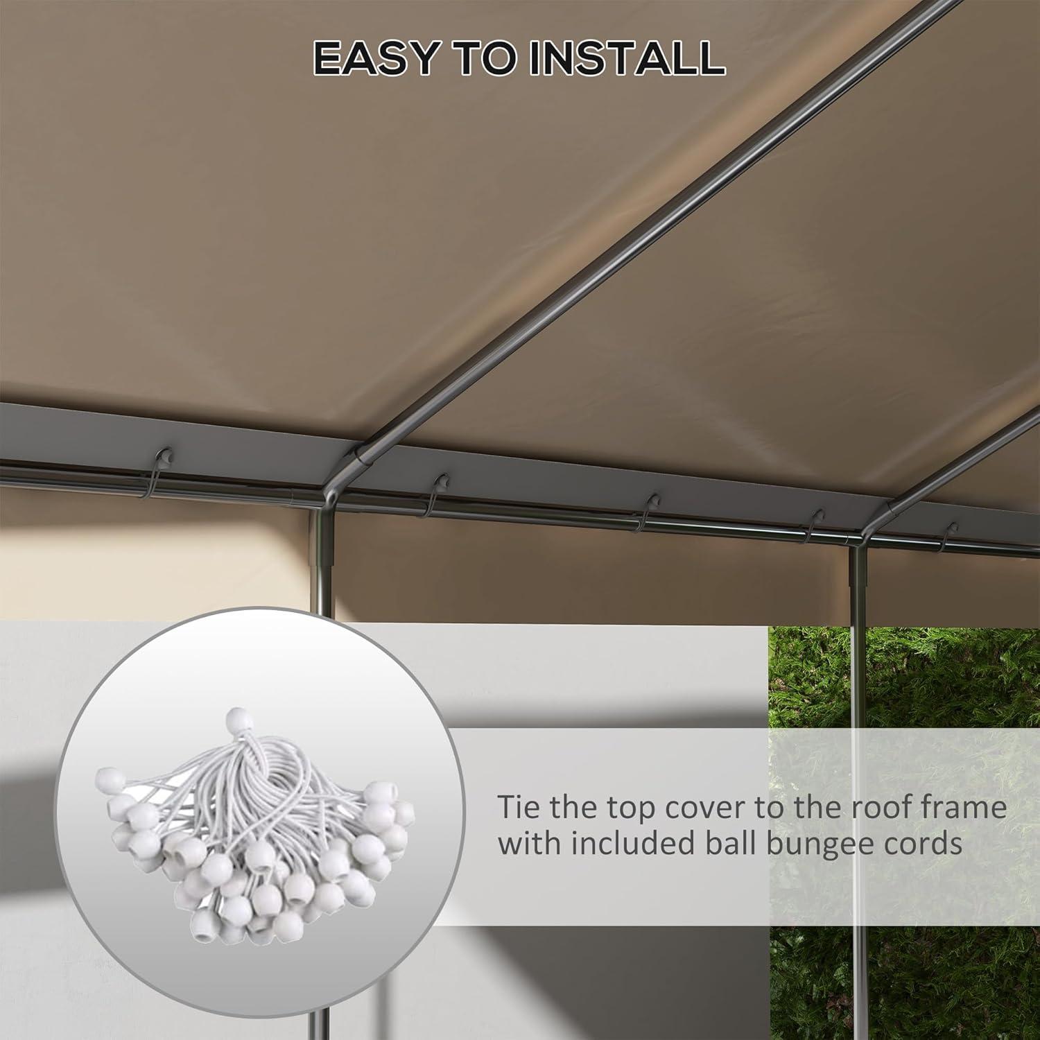 Outsunny 10' x 20' Carport Replacement Top Canopy Cover, UV and Water Resistant Portable Garage Shelter Cover with Ball Bungee Cords, Beige, Only Cover