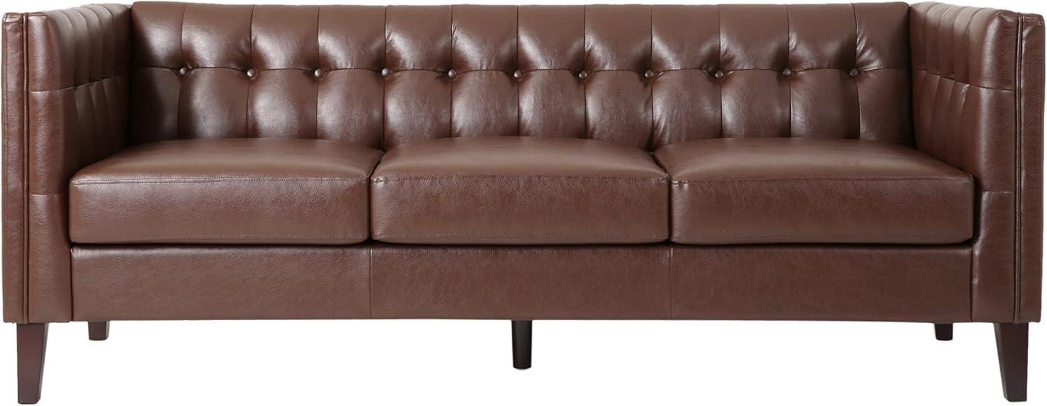 Pondway Contemporary Faux Leather Tufted 3 Seater Sofa Dark Brown/Brown - Christopher Knight Home: Elegant Low Backrest, Birch Wood Legs