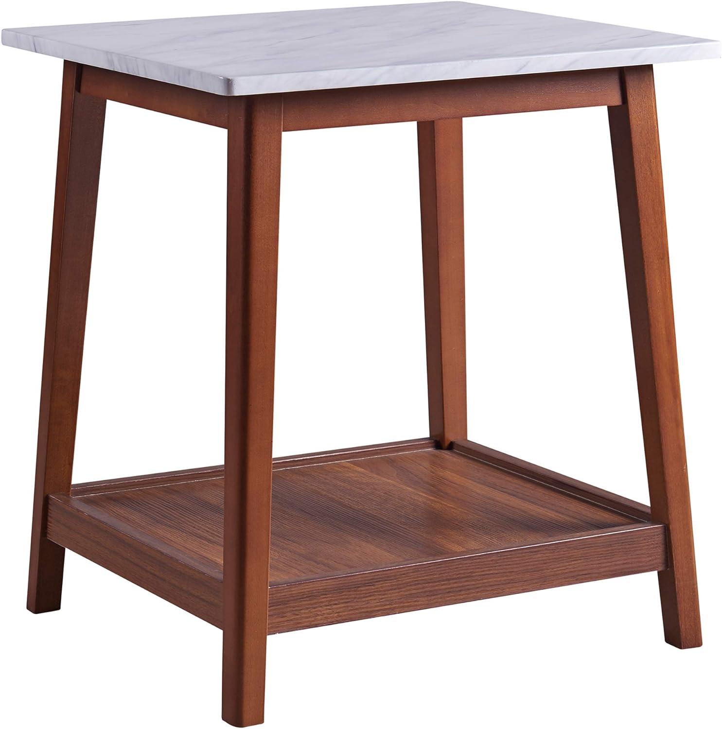 Jhovies End Table - Walnut - Buylateral: Faux Marble Top, Wood Frame, Storage Shelf