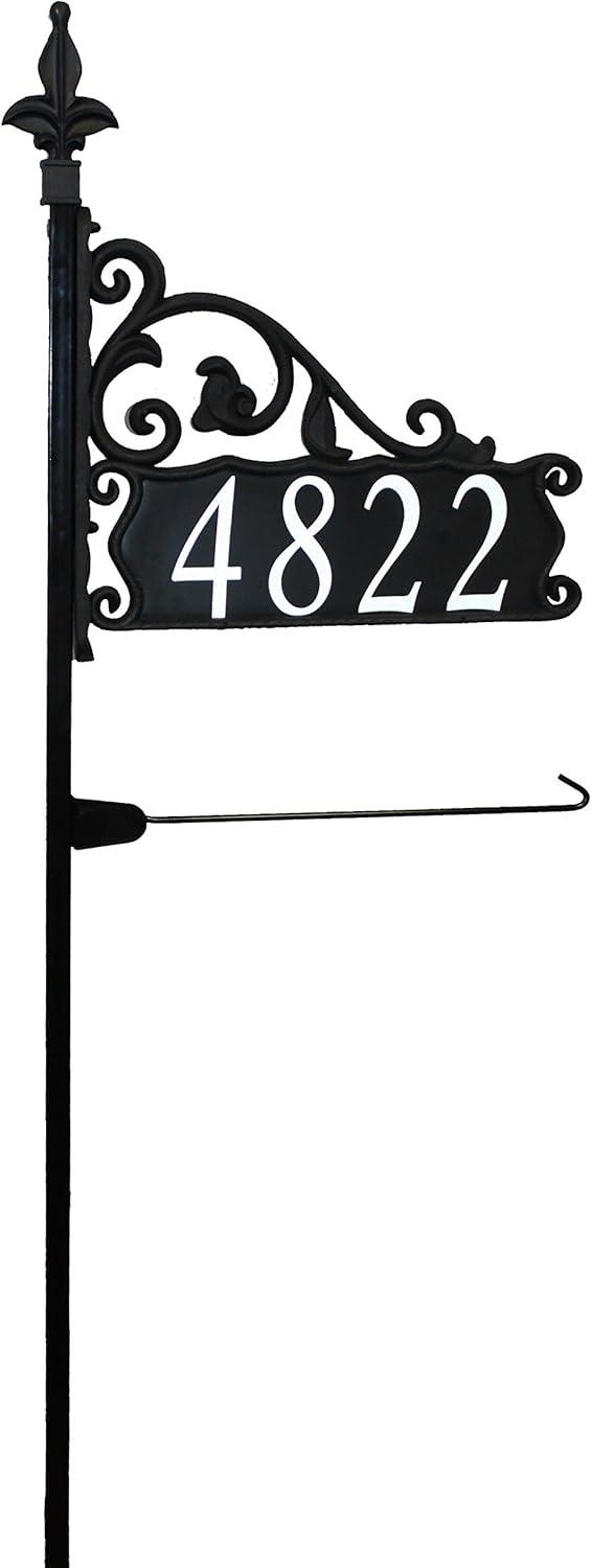 Address America USA Handcrafted, Double-Sided Reflective Boardwalk Address Sign With Flagpole - 47" Pole