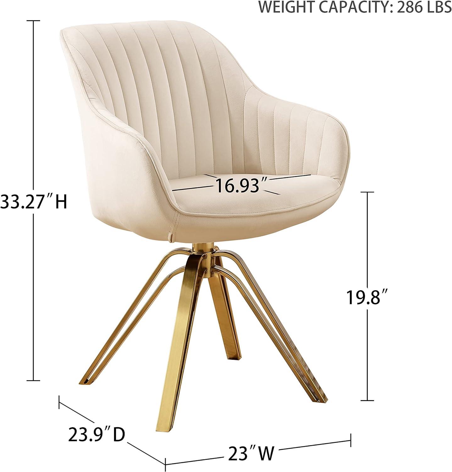 Off-White Contemporary Swivel Accent Chair with Gold Metal Legs