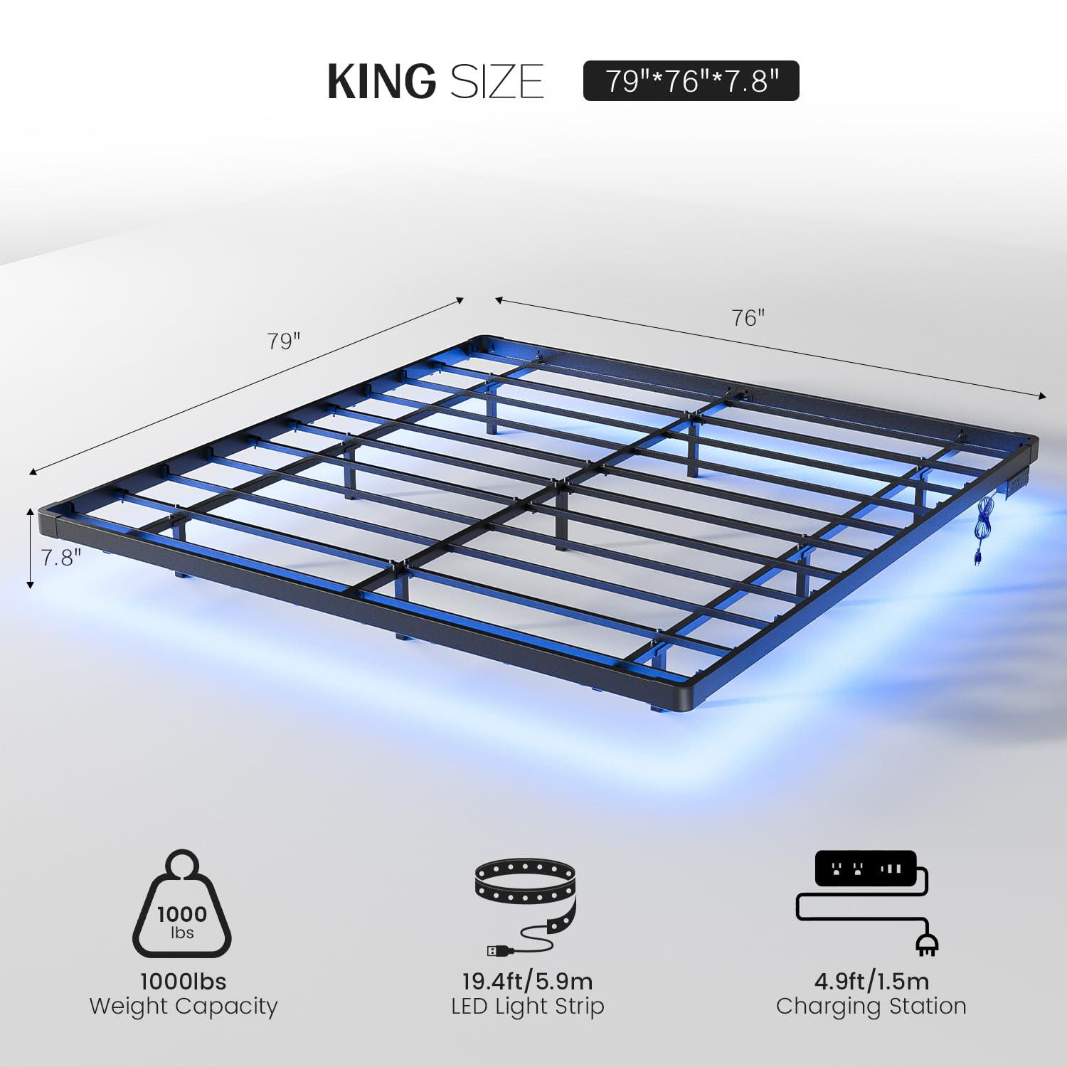 Alwyn Home Floating Bed Frame With Led Lights Metal Platform Bed, No Squeak
