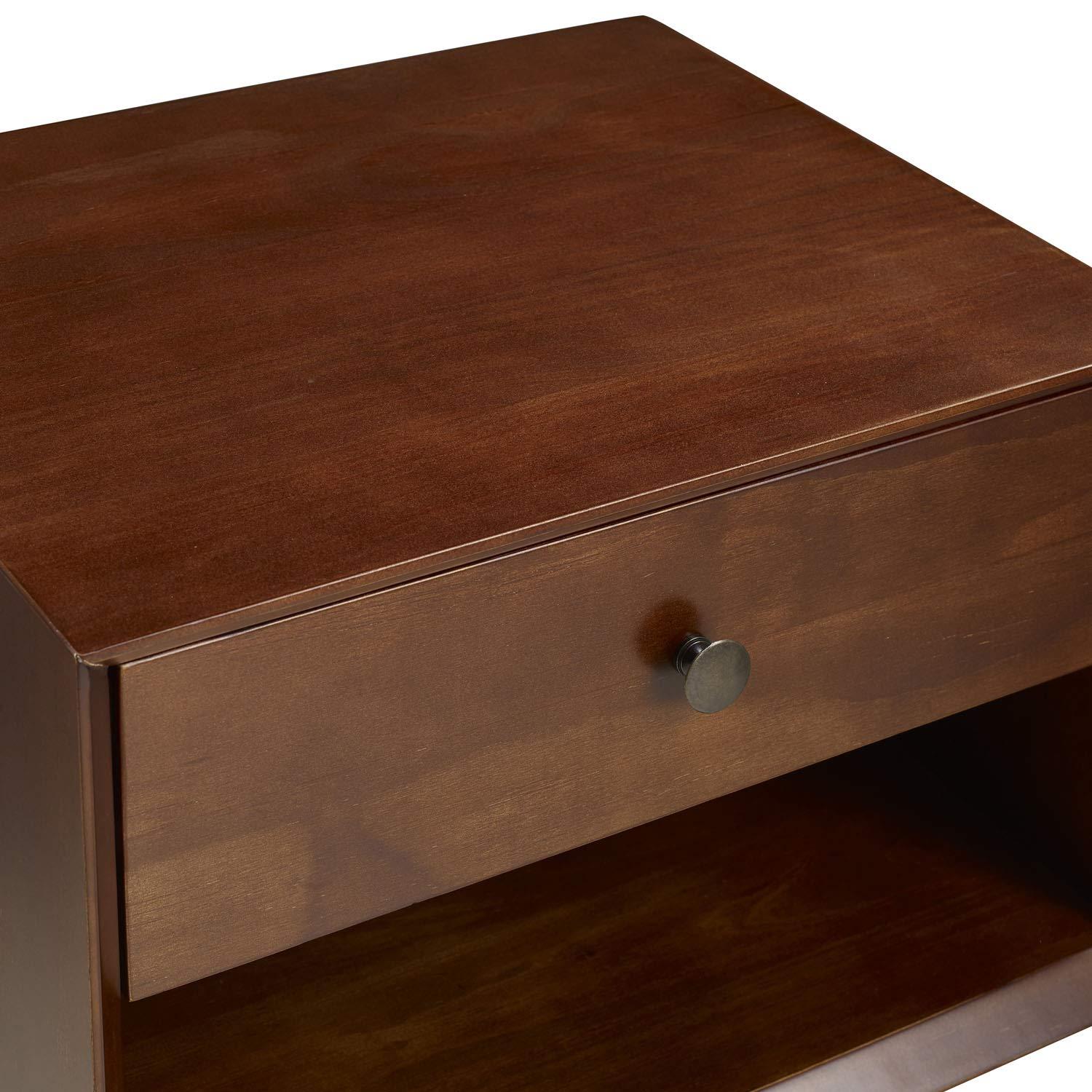 Mid-Century Modern Single-Drawer Solid Wood Nightstand - Walnut