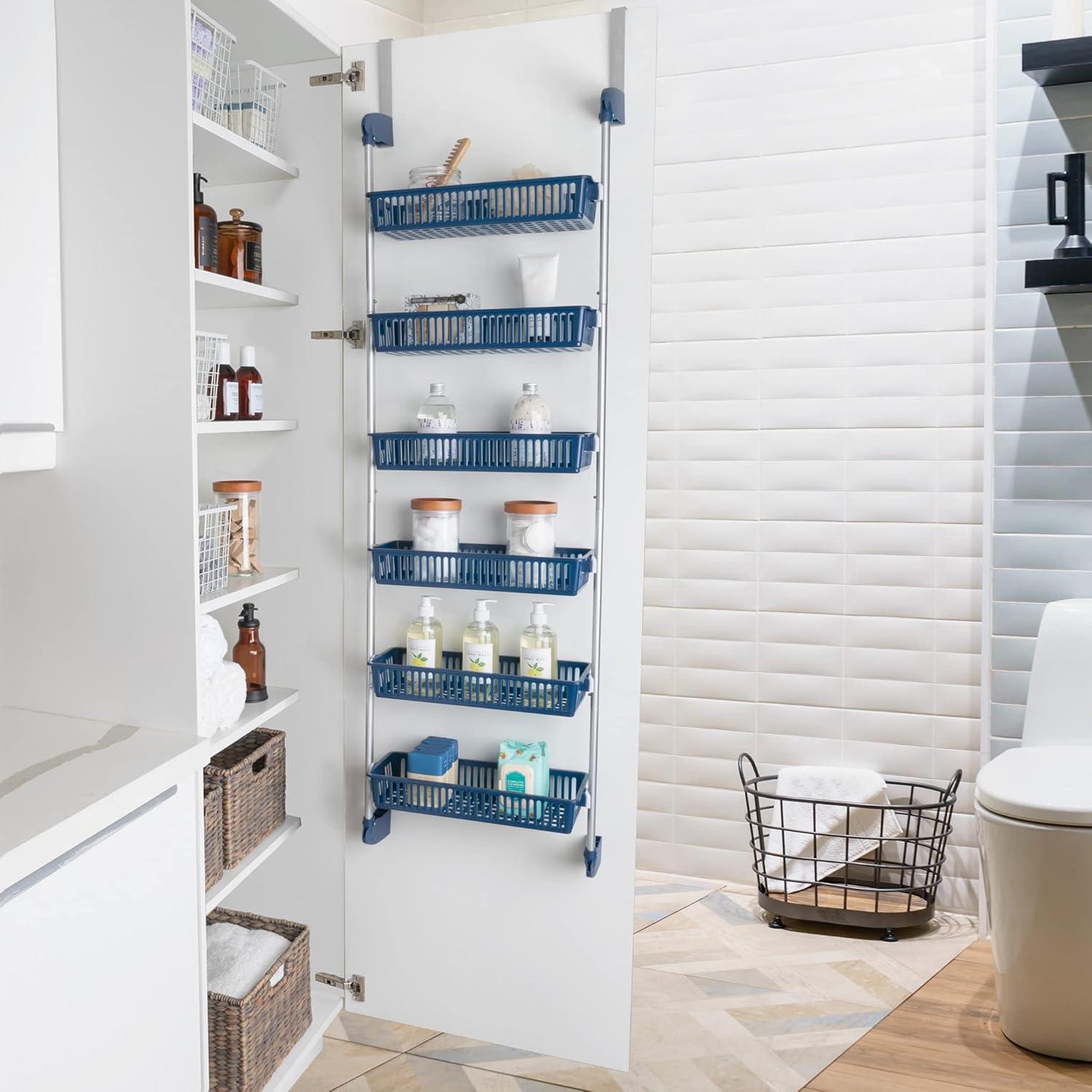 Blue 6-Tier Over-the-Door Pantry Organizer with Steel Frame