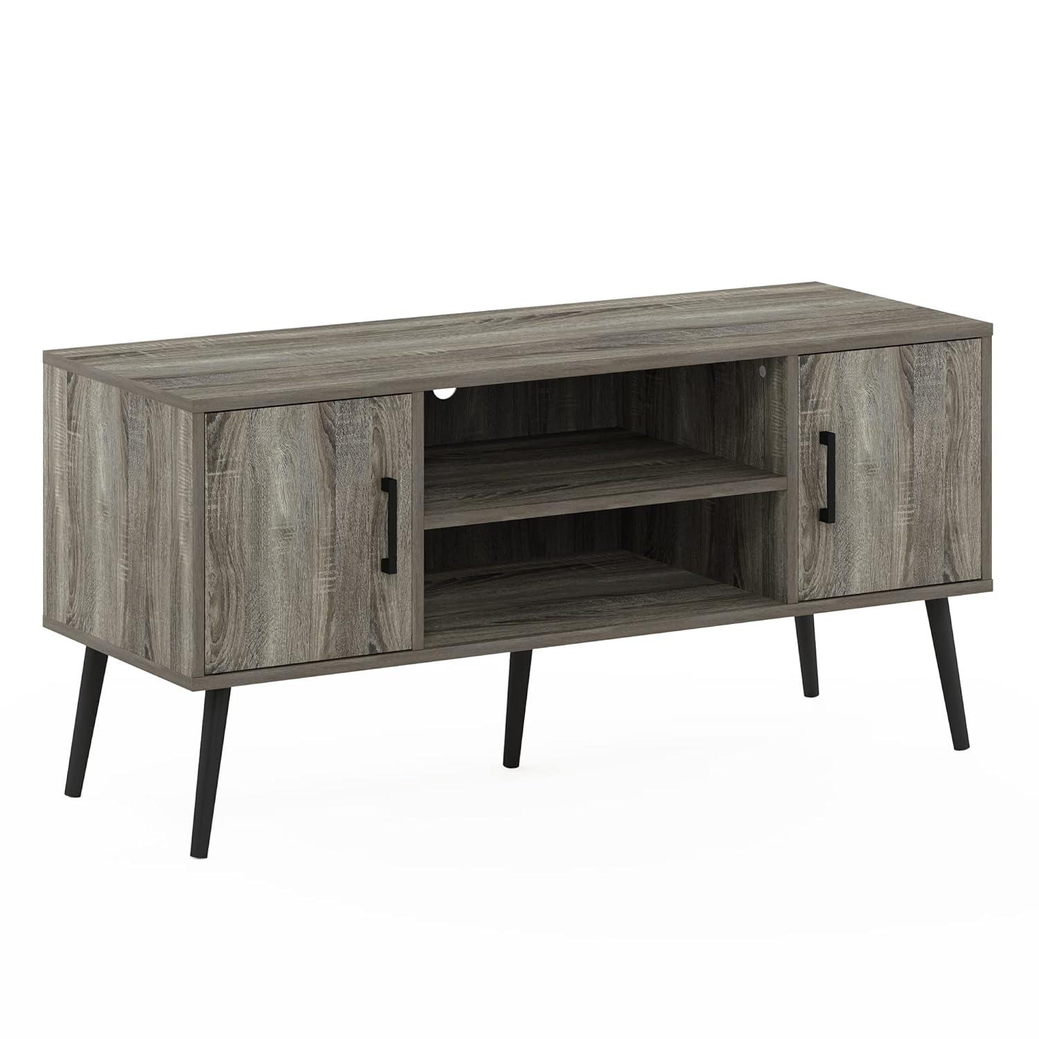 Furinno Mid-Century TV Stand Entertainment Media Console w/2 Cabinets&Open Storage Shelves for TVs up to 50",French Oak Grey