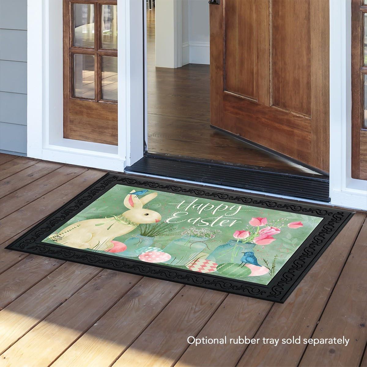 Easter Bunny and Tulips Primitive Doormat Floral 30" x 18" Briarwood Lane