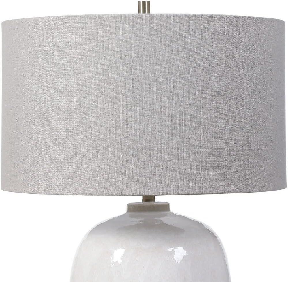 Uttermost Modern Farmhouse Table Lamp 26" High Cream Ivory Drip Glaze Ceramic Gray Linen Fabric Drum Shade for Living Room Bedroom