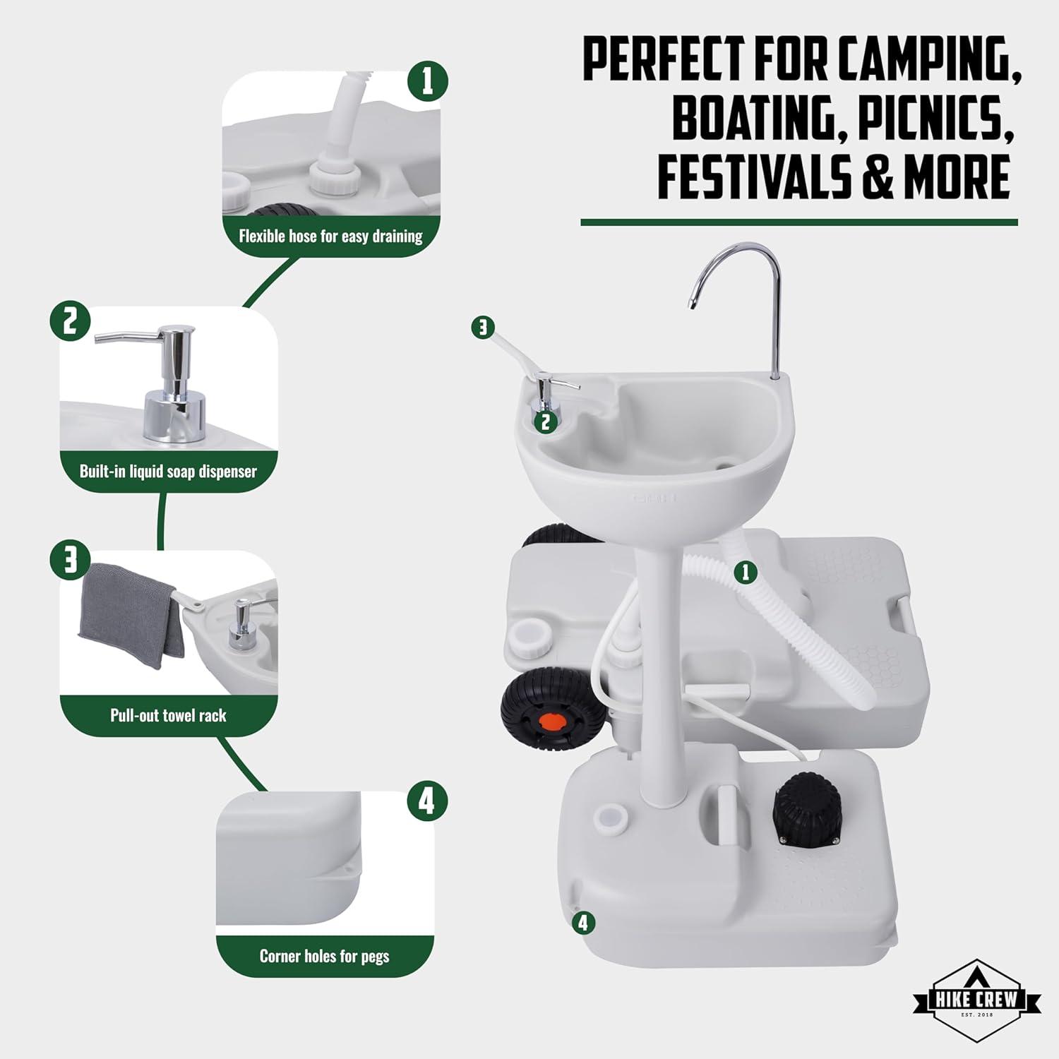 Hike Crew Portable Sink & Waste Tank, Portable Hand Washing Station W/4.5 Gal Capacity & 8 Gal Tank