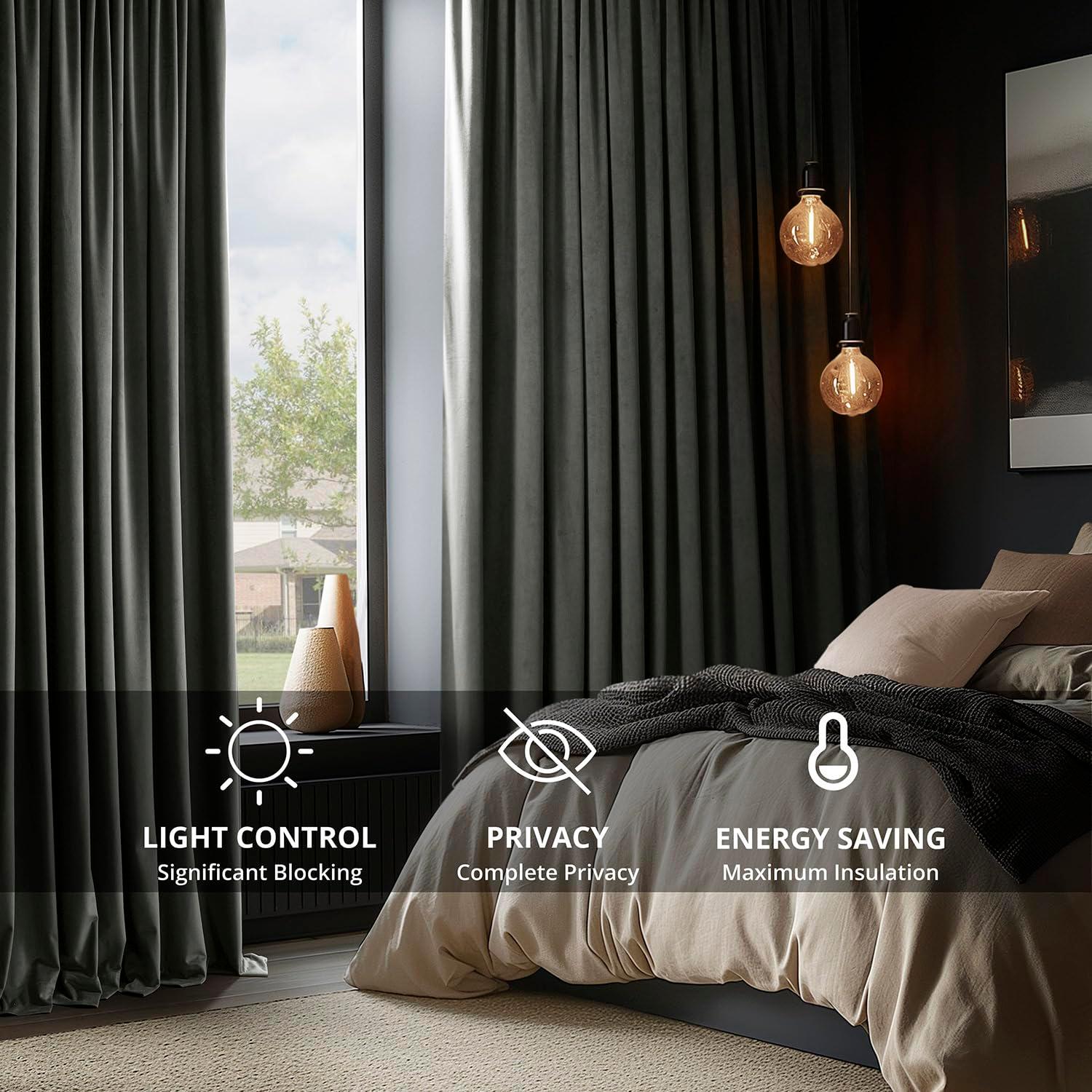 Half Price Drapes Signature Silver Grey Velvet Blackout Curtains for Bedrooms(1 Panel), 50WX 96L