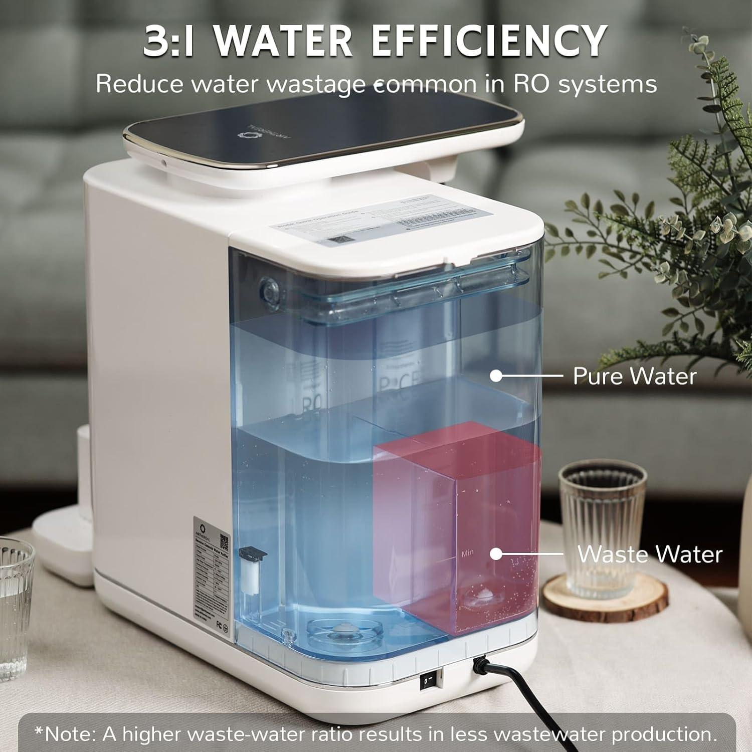 Airthereal 6L Countertop Reverse Osmosis Water Filter, Instant Hot Water Dispenser with Adjustable Water Volume and Temperatures, Child Lock, 5-Stage Purification, 3:1 Low Drain Ratio, Pristine Pro6H