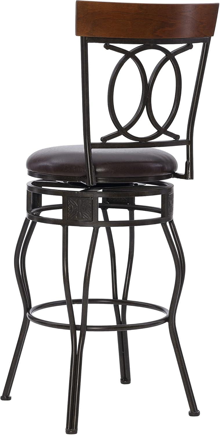 Linon O & X Back 30" Metal Swivel Faux Leather Bar Stool in Matte Bronze Finish